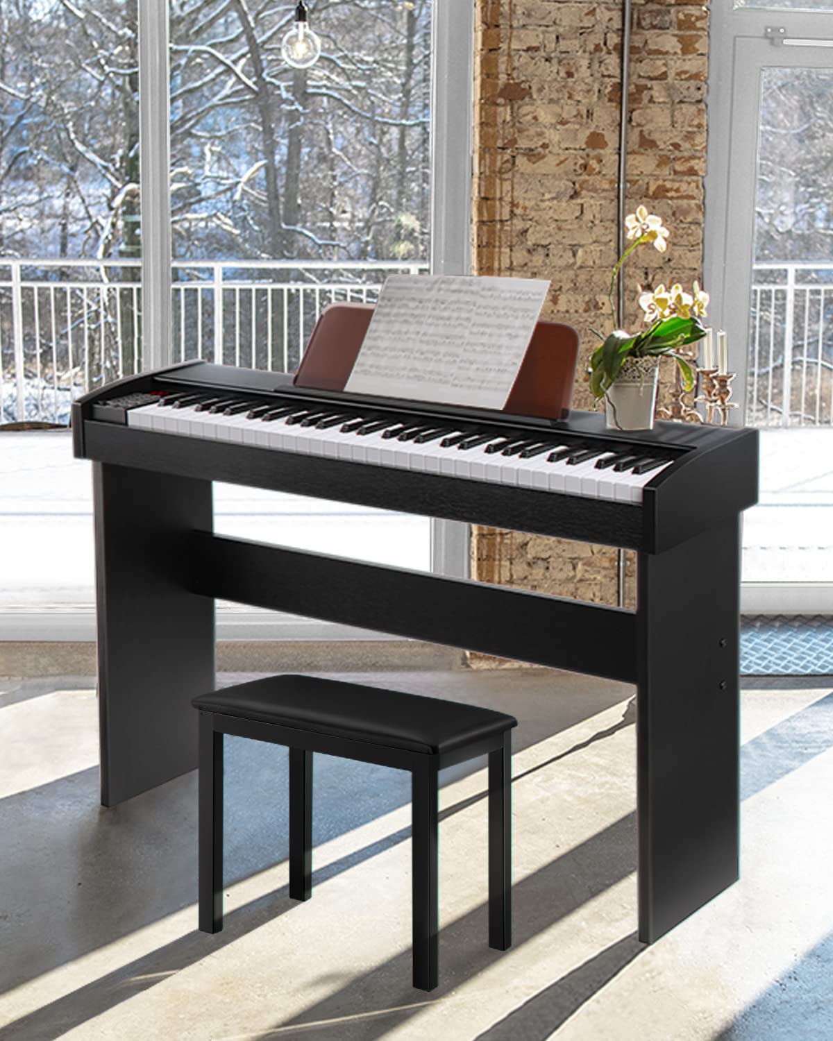 Eastar 61 Key Digital Piano Keyboard - Full Size Electric Keyboard for Beginners & Professionals with Sustain Pedal, Music Stand, MP3/USB/Audio/Mic/Headphone Support - Perfect for Home Practice, Music Lessons & Live Performances