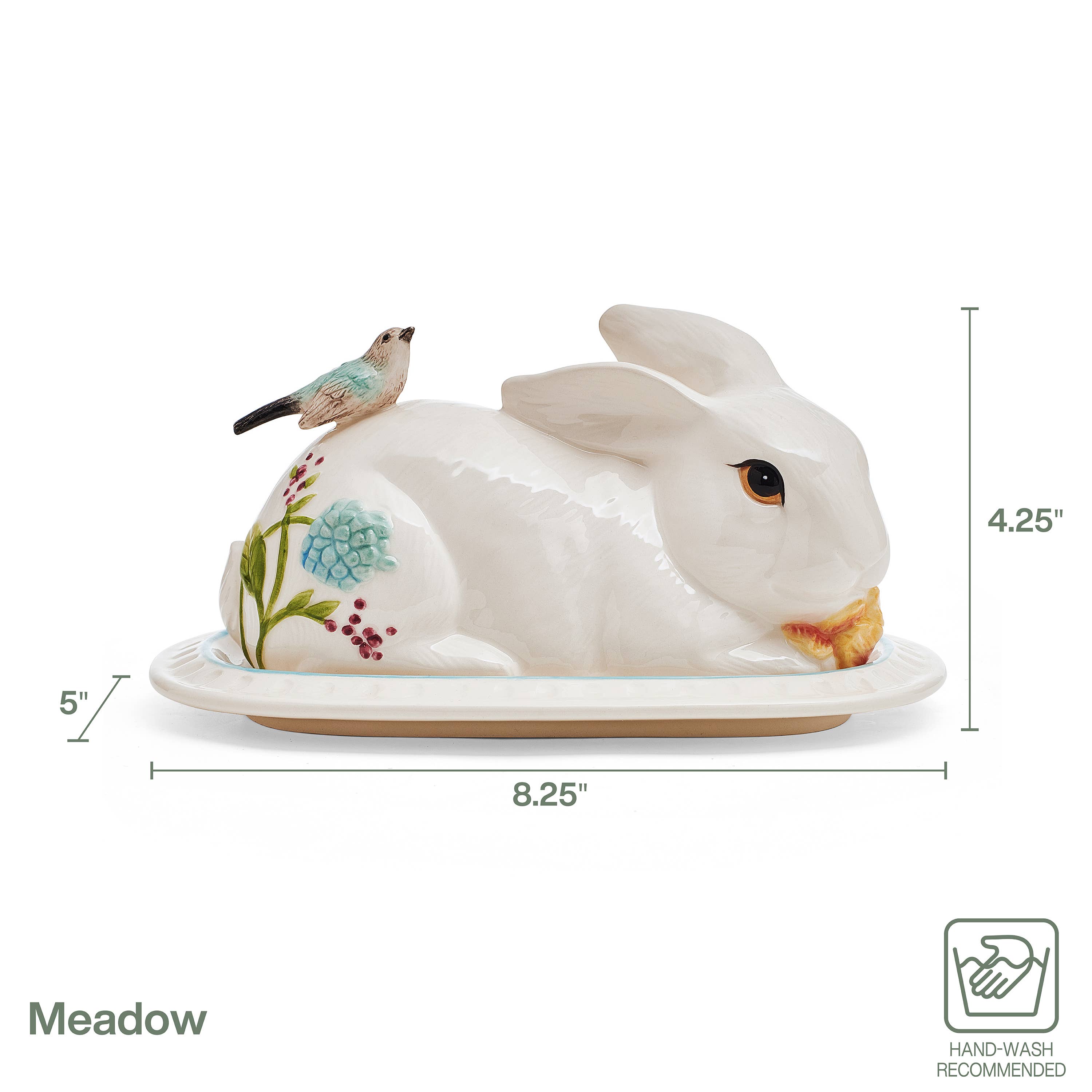 Fitz & Floyd Meadow Covered Butter Dish - Brown Ceramic Butter Keeper with Lid - Elegant Farmhouse Style for Dining Table, Kitchen, and Holiday Gatherings