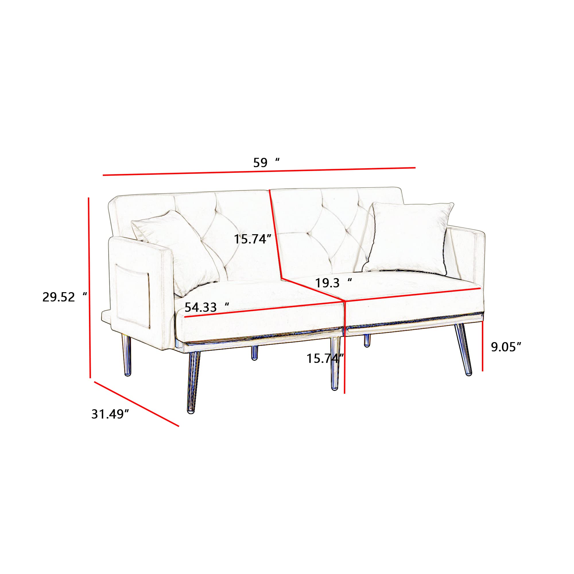 Eafurn Convertible Futon Couch Bed Loveseat Sofa - 3-in-1 Multi-Functional Furniture for Small Spaces, Guest Room & Apartment Living | Perfect for Lounging, Sleeping & Space Saving