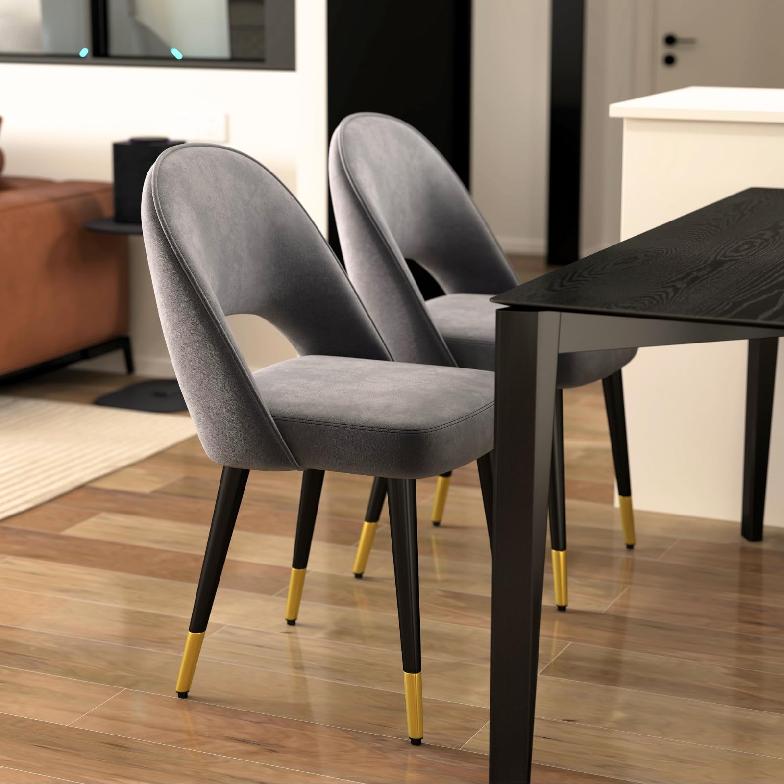 DUOMAY Modern Dining Chair Set of 4 - Velvet Upholstered Open Back Armless Chairs with Sturdy Metal Frame for Kitchen, Dining Room & Living Room - Elegant Grey Home Decor | Perfect for Small Spaces & Contemporary Interior Design