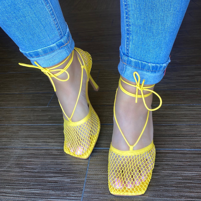 Breathable Mesh Square Toe Lace Up Heels for Women - Comfortable Summer Dress Shoes for Office, Party & Wedding Occasions