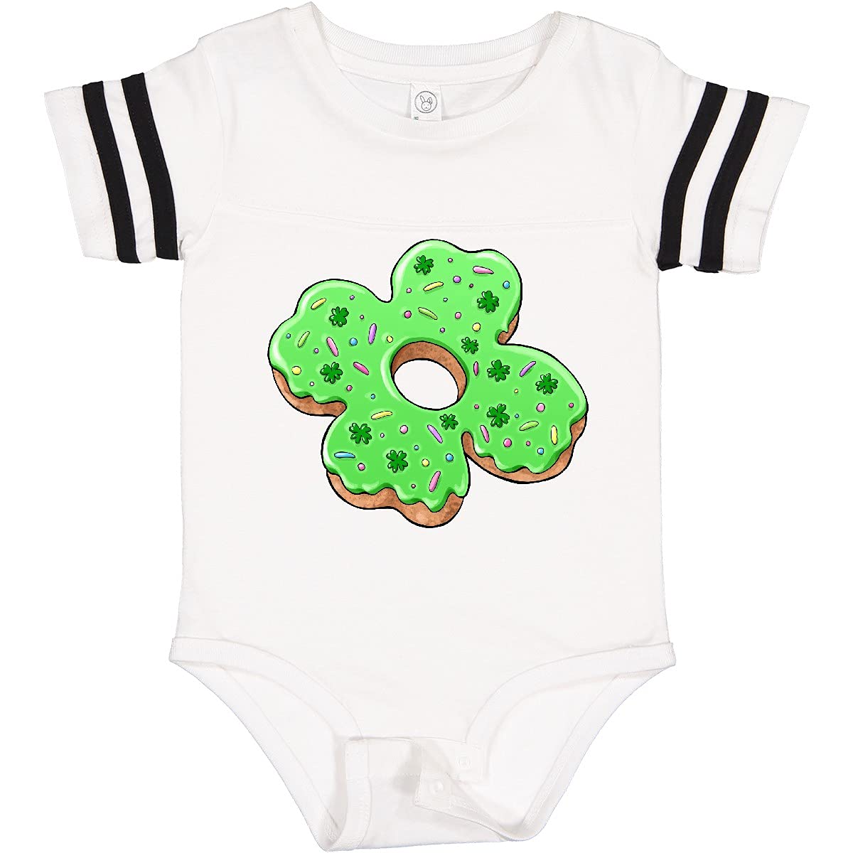 Inktastic St. Patrick's Day 4 Leaf Clover Donut with Sprinkles Baby Bodysuit - Cute Irish Outfit for Newborns & Infants - Perfect for St. Paddy's Day Photos, Parties & Celebrations