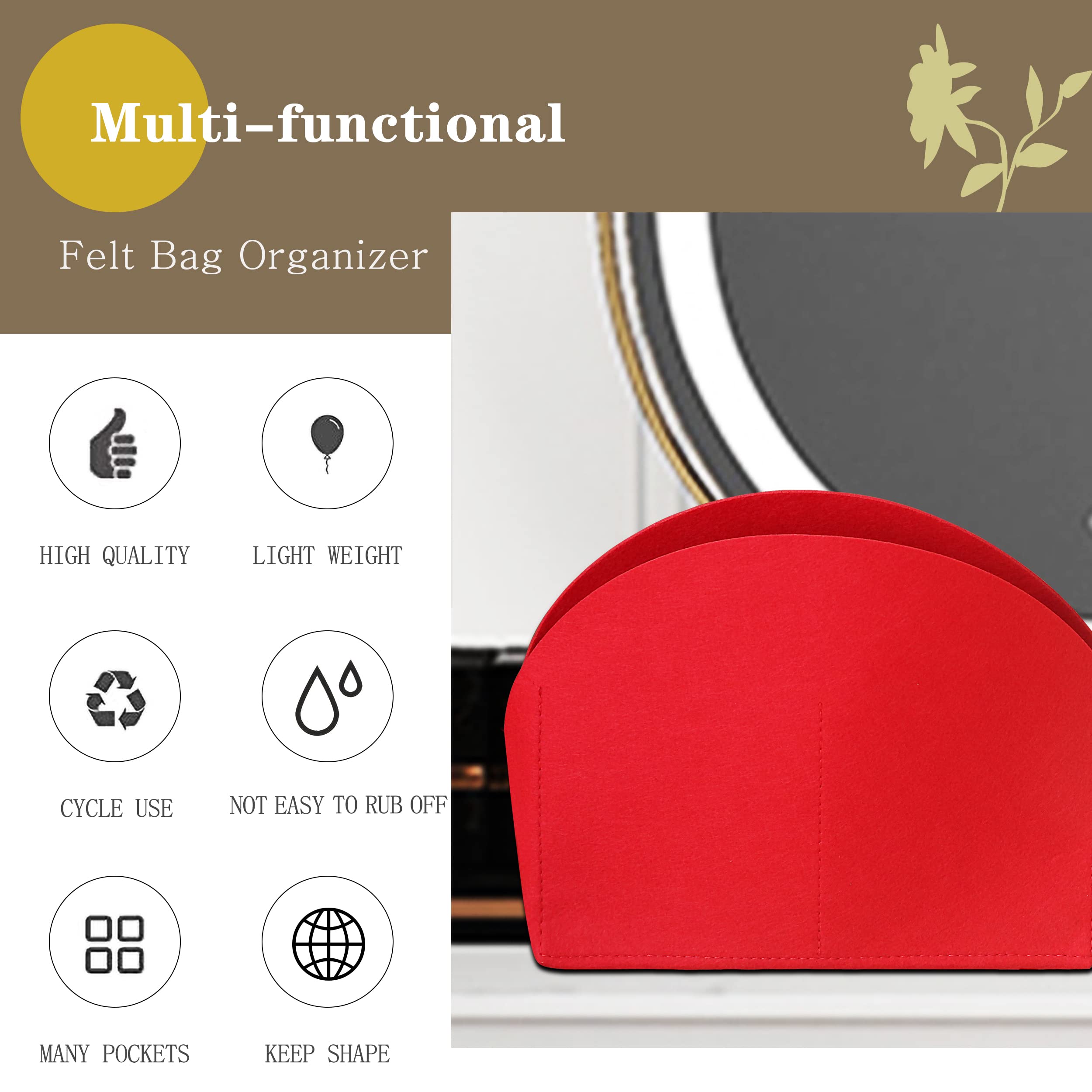 MISIXILE Felt Purse Organizer Insert for Louis Vuitton Alma BB PM - Premium Handbag Organizer for Women (Red) - Perfect for Travel, Work & Daily Use