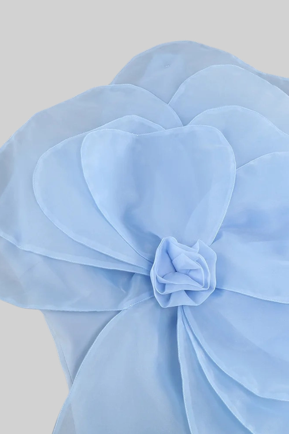 3D Voluminous Organza Floral Mini Dress in Blue - Elegant Party Wear for Weddings, Prom & Special Occasions