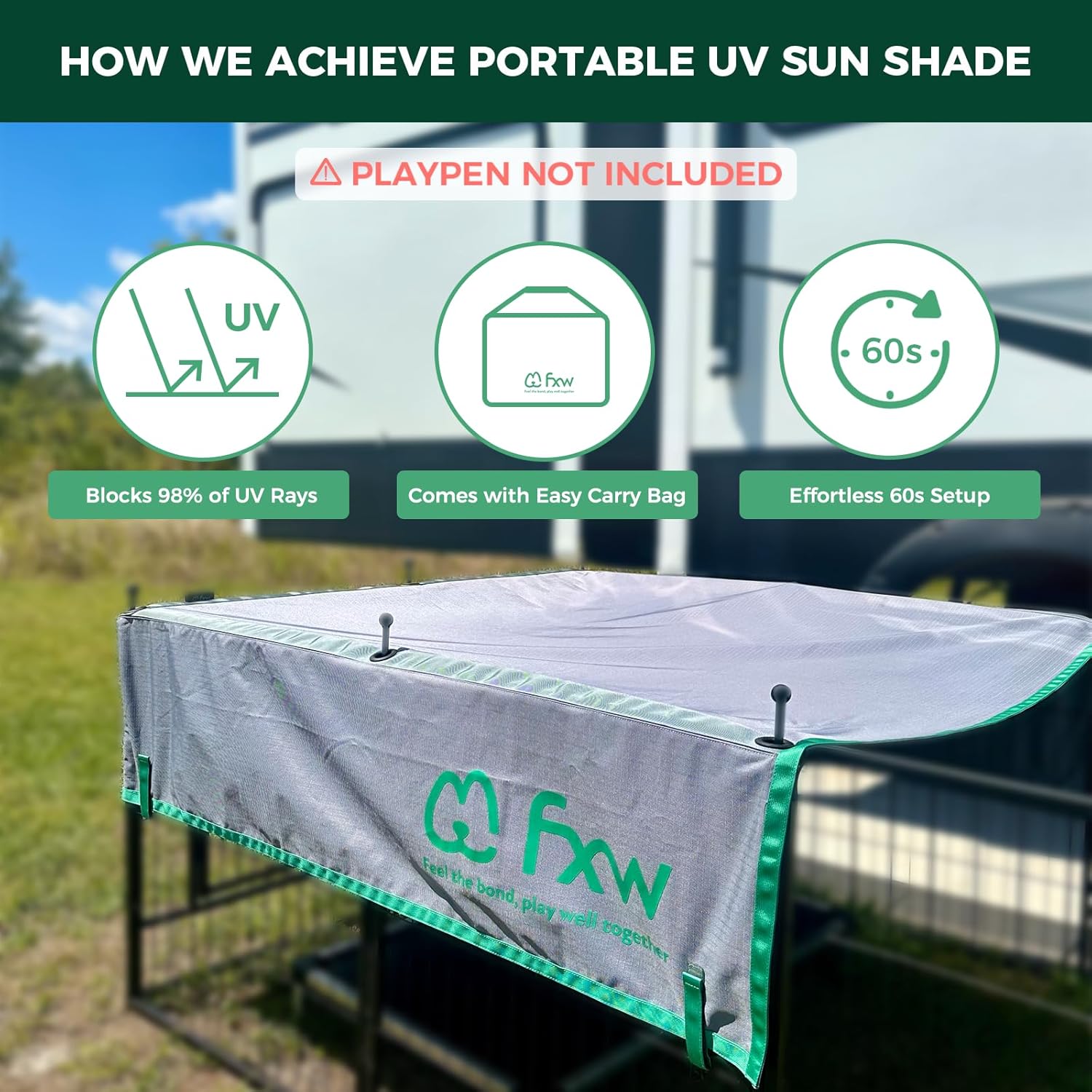 Dog Sun Shade - UV Protection Outdoor Canopy for Pets - Perfect for Backyard, Beach & Camping with Your Dog