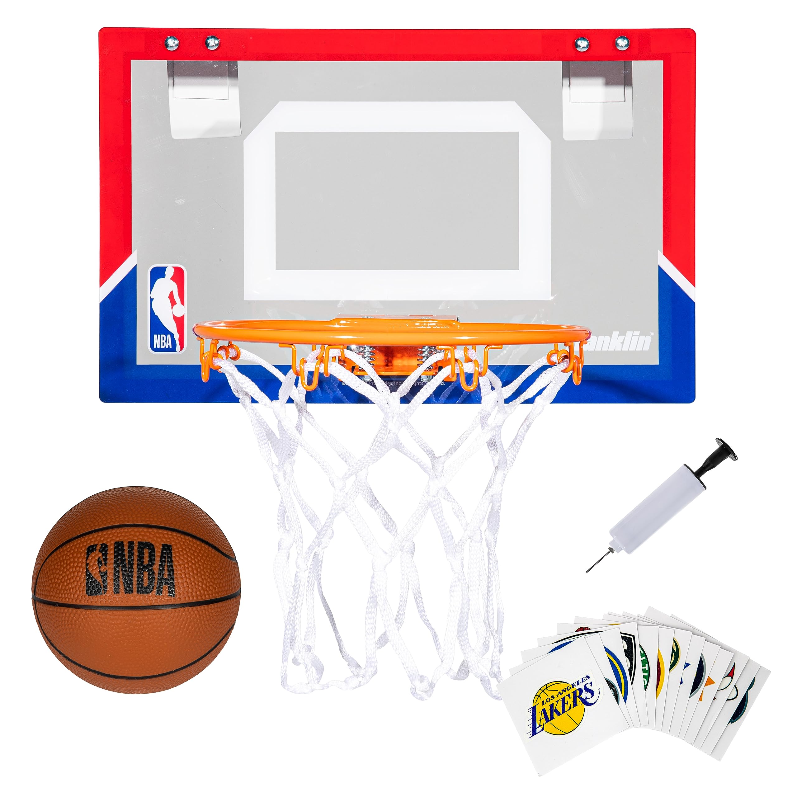Franklin Sports NBA Over The Door Mini Basketball Hoop Set - Indoor Basketball Game for Kids with 30 Team Stickers - Perfect for Bedroom, Office & Playroom Fun - Great Gift for Young NBA Fans