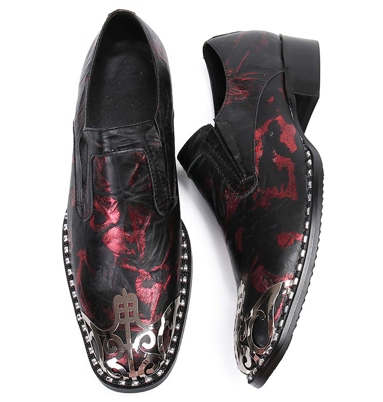 Santimon Men's Loafers - Round Toe Patent Leather Dress Shoes with Metal Tip for Western Style | Comfortable Slip-On Shoes for Business, Casual & Wedding Occasions