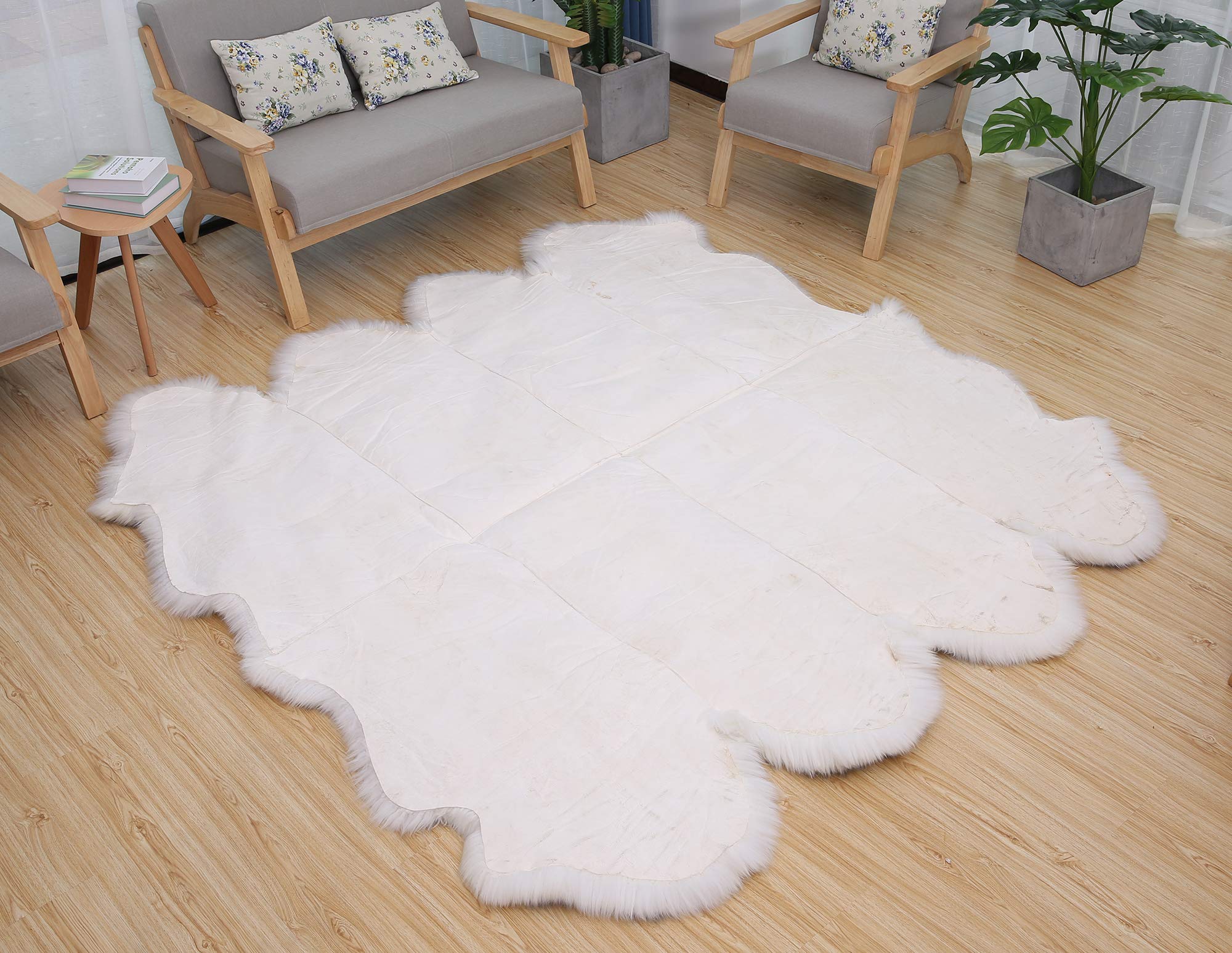 Premium Genuine Sheepskin Rug - Ultra Soft Natural Fur, 6' x 7' Large 8-Pelt White/Gray Sheepskin Carpet for Living Room, Bedroom, Fireplace & Nursery - Cozy Home Decor & Luxury Floor Mat
