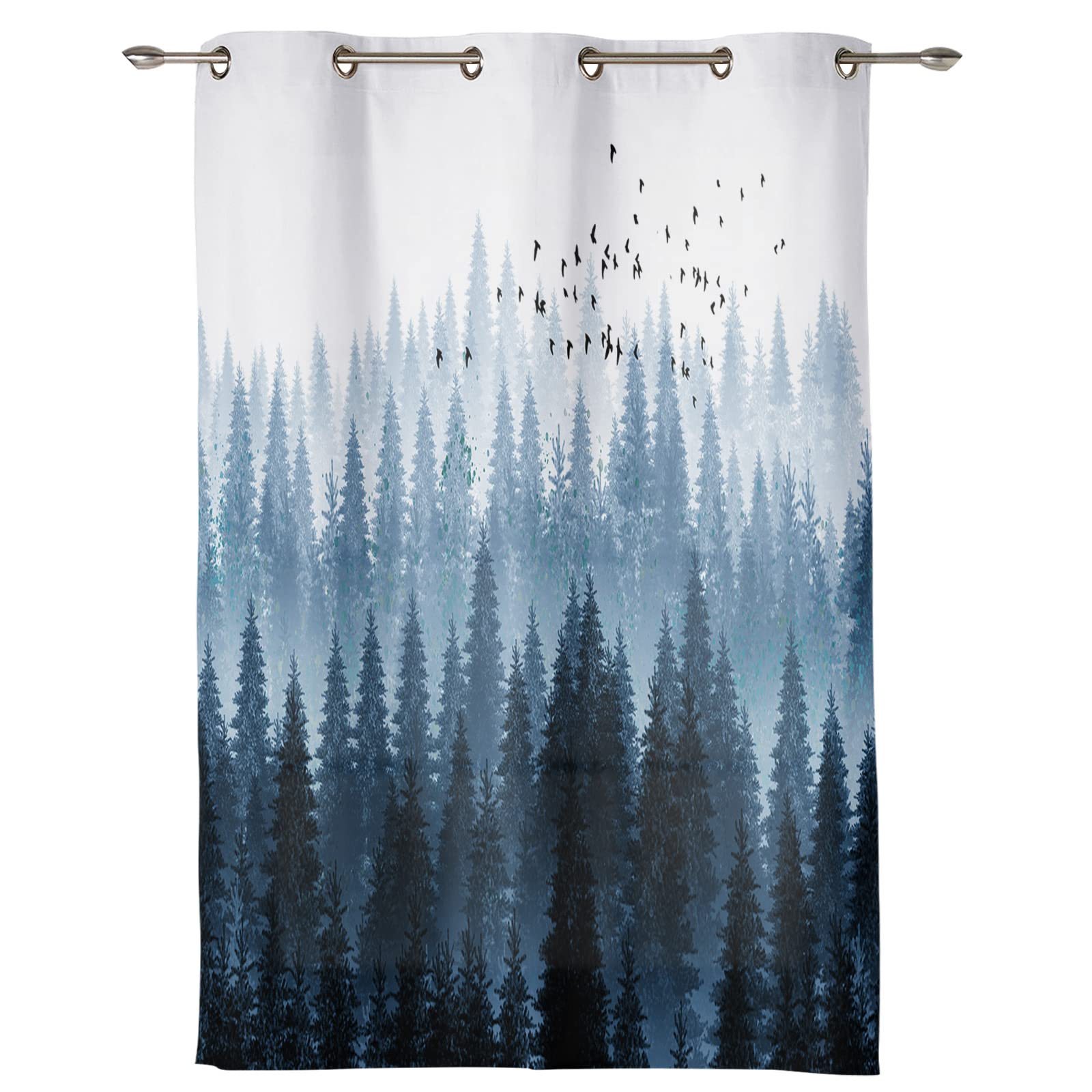 3D Printed Coniferous Forest Bird Landscape Grommet Window Curtains - Thermal Insulated Blackout Curtains for Bedroom, Living Room & Kitchen - 2 Panels (63