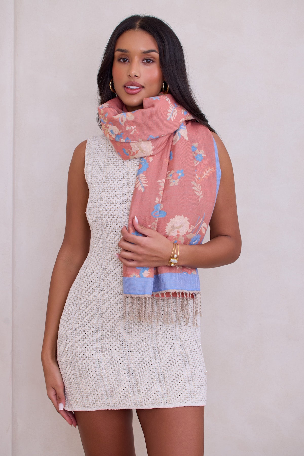 Fiore Pastel Reversible Scarf - Soft Lightweight Womens Fashion Accessory for Spring & Fall Outfits | Perfect for Work, Travel and Casual Wear