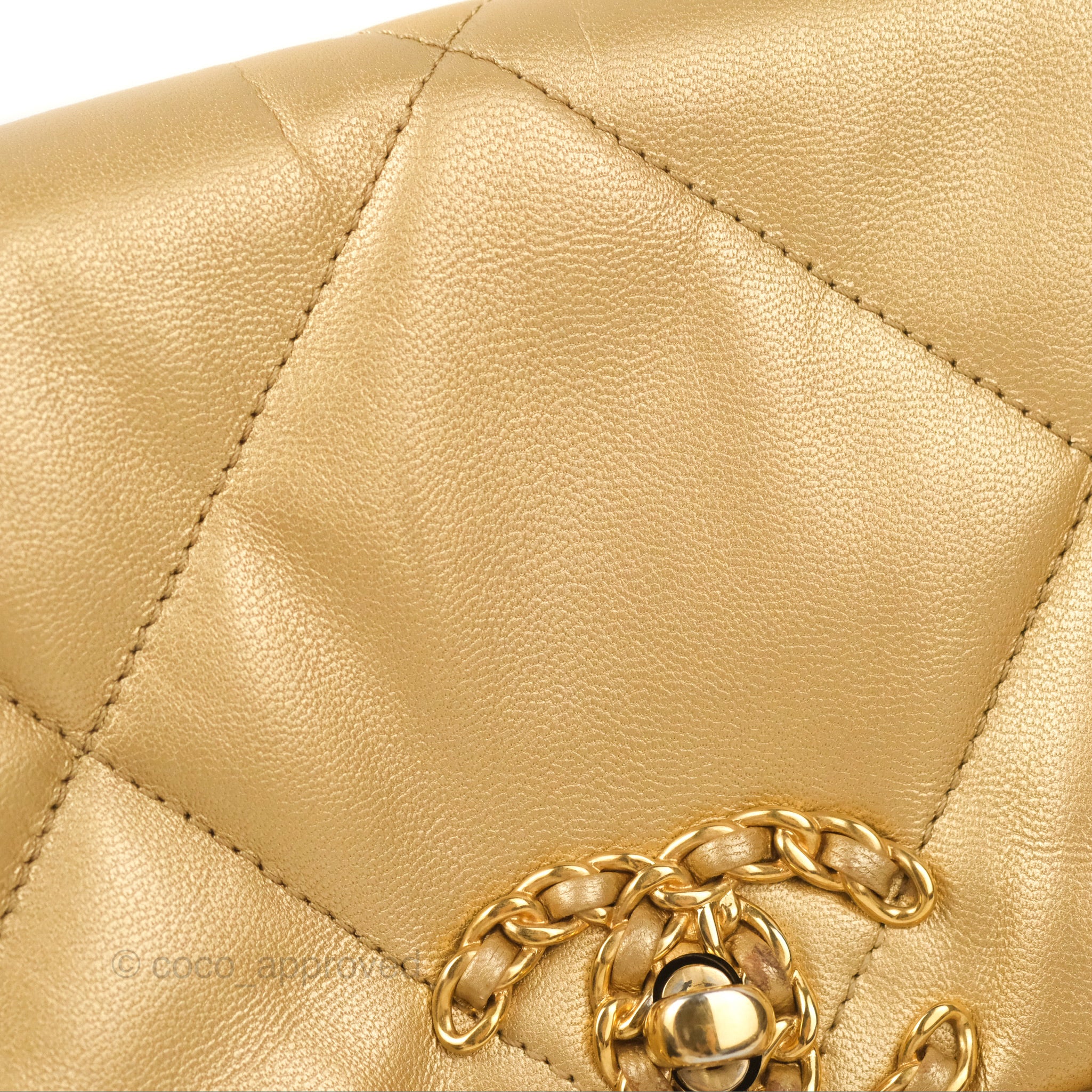 Chanel 19 Small Handbag in Metallic Gold Lambskin Leather with Mixed Hardware - Luxury Crossbody Bag for Women, Perfect for Evening Parties & Date Nights