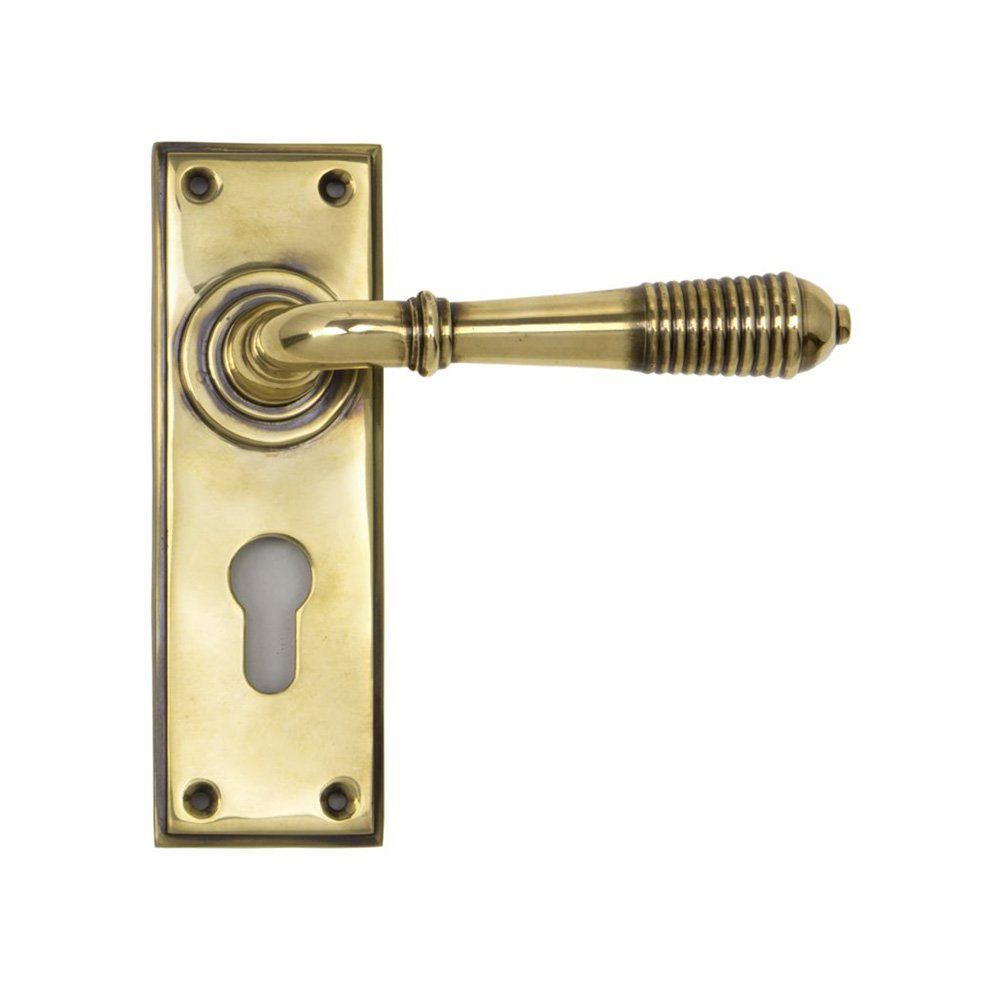 Vintage Antique Brass Euro Reeded Lever Lock Door Handles - Elegant & Secure Entry for Home, Office & Commercial Spaces