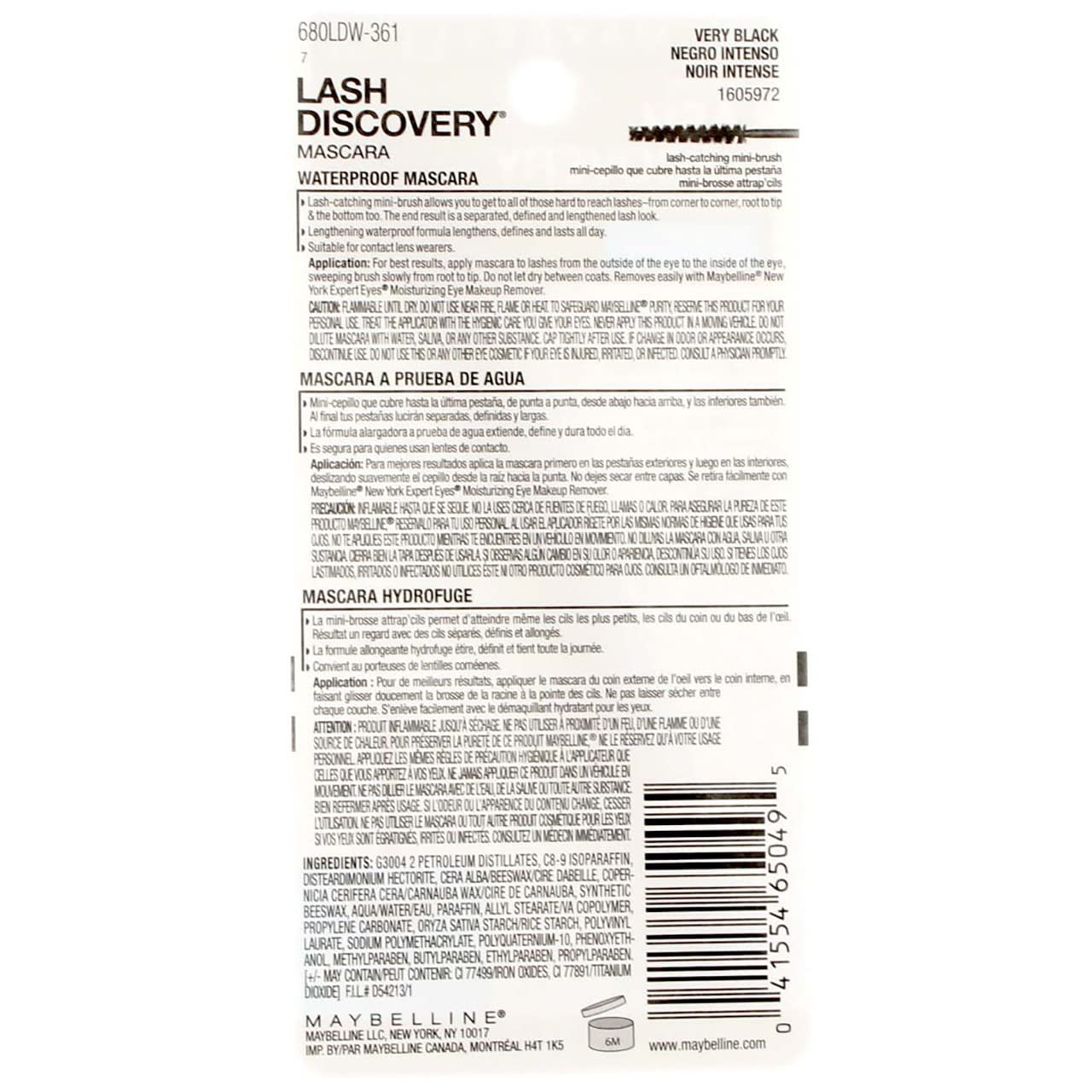 Maybelline New York Lash Discovery Waterproof Mascara - Very Black (361) 0.16oz - Pack of 12 | Lengthening & Volumizing for Day & Night Wear