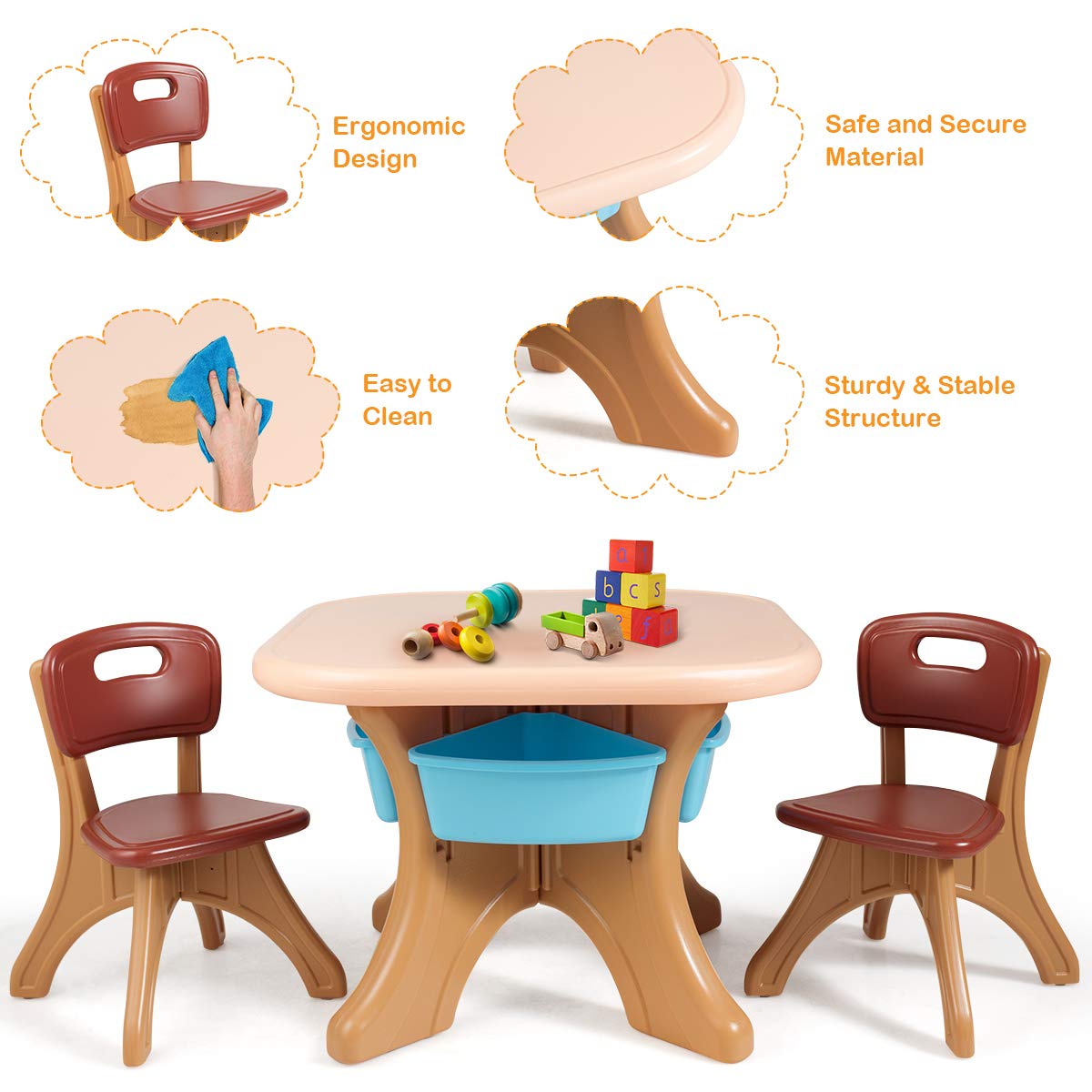 KOTEK 3-Piece Kids Table & Chair Set with Storage - Study & Art Desk for Toddlers - Perfect for Reading & Drawing