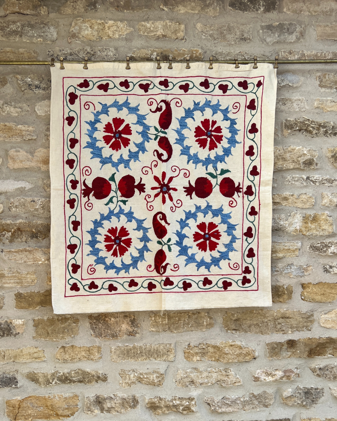 Extra Small Suzani 09 - Handmade Cotton Pillow Cover - Bohemian Home Decor for Living Room, Bedroom & Nursery