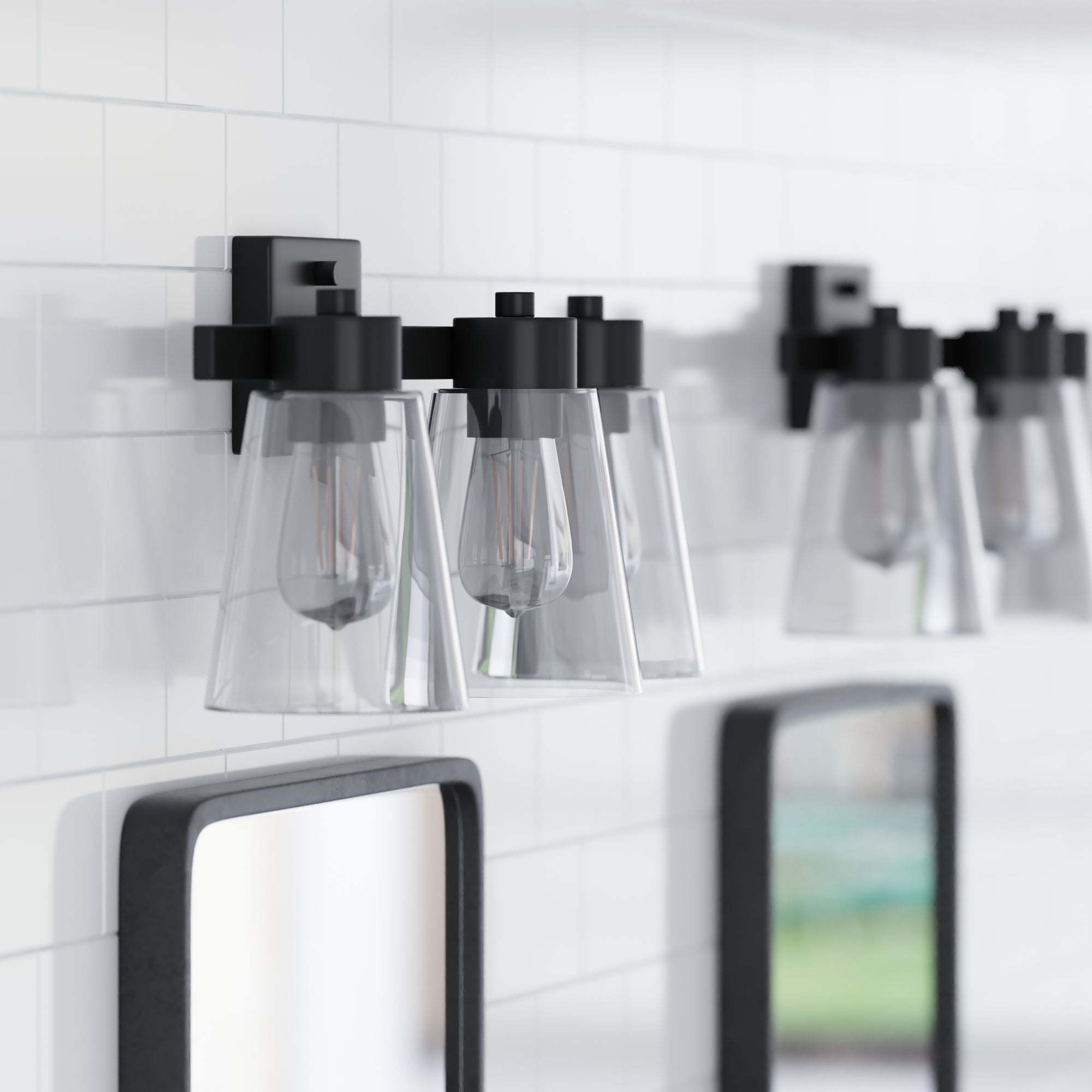 Fairendale 3-Light Vanity Light Fixture with Clear Glass Shades in Matte Black - Perfect for Bathroom, Bedroom, and Dressing Room Lighting