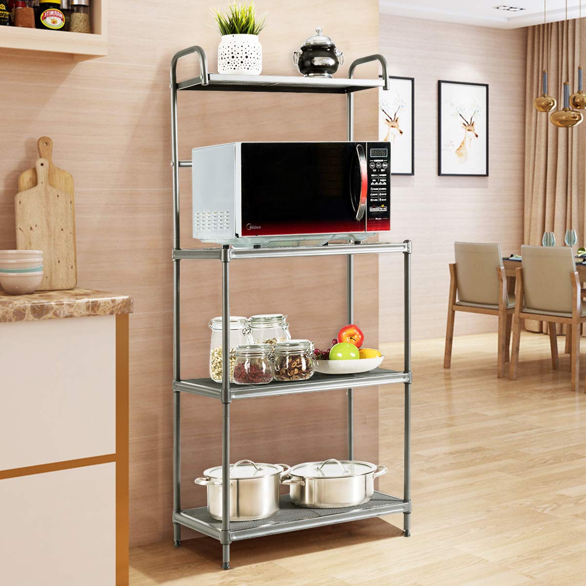 Giantex 4-Tier Heavy Duty Metal Bakers Rack - Kitchen Storage Shelf with Microwave Stand, Sturdy Wire Mesh Shelving Unit for Organizing Spices, Cookware & Small Appliances | Perfect for Home Kitchen, Pantry, Garage or Office Storage