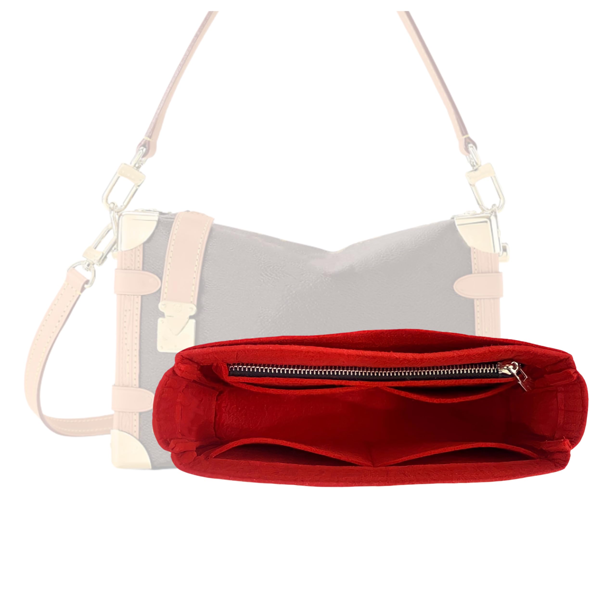 Premium Purse Organizer Insert for Louis Vuitton Side Trunk PM & MM - Handmade 2mm Thick Sturdy Felt with Gold Zipper (Scarlet Red) | Perfect for Travel, Work & Daily Use to Keep Your Bag Organized