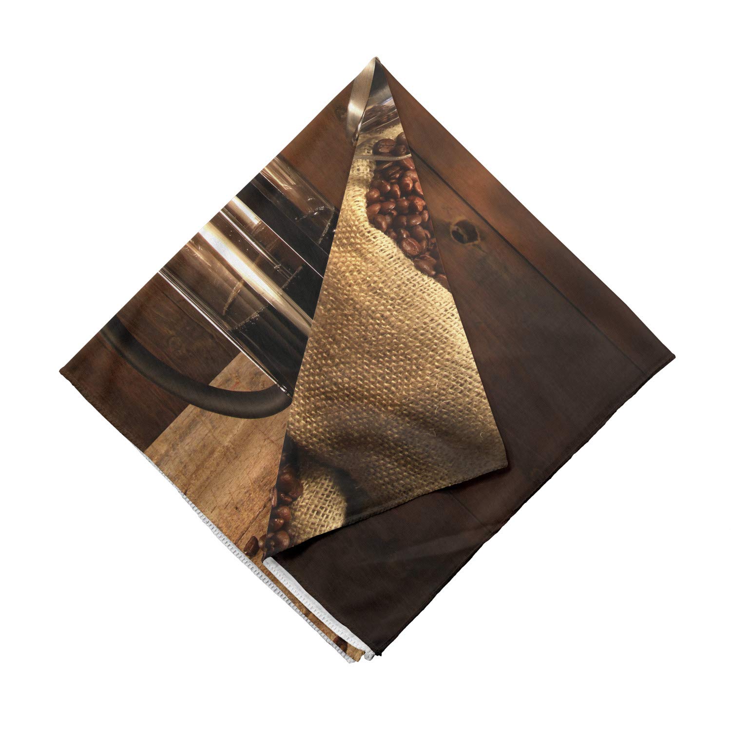 Ambesonne Coffee Lover Bandana - French Press, Coffee Cups & Beans Print - Unisex Head Scarf & Neck Tie for Baristas, Coffee Enthusiasts & Outdoor Activities