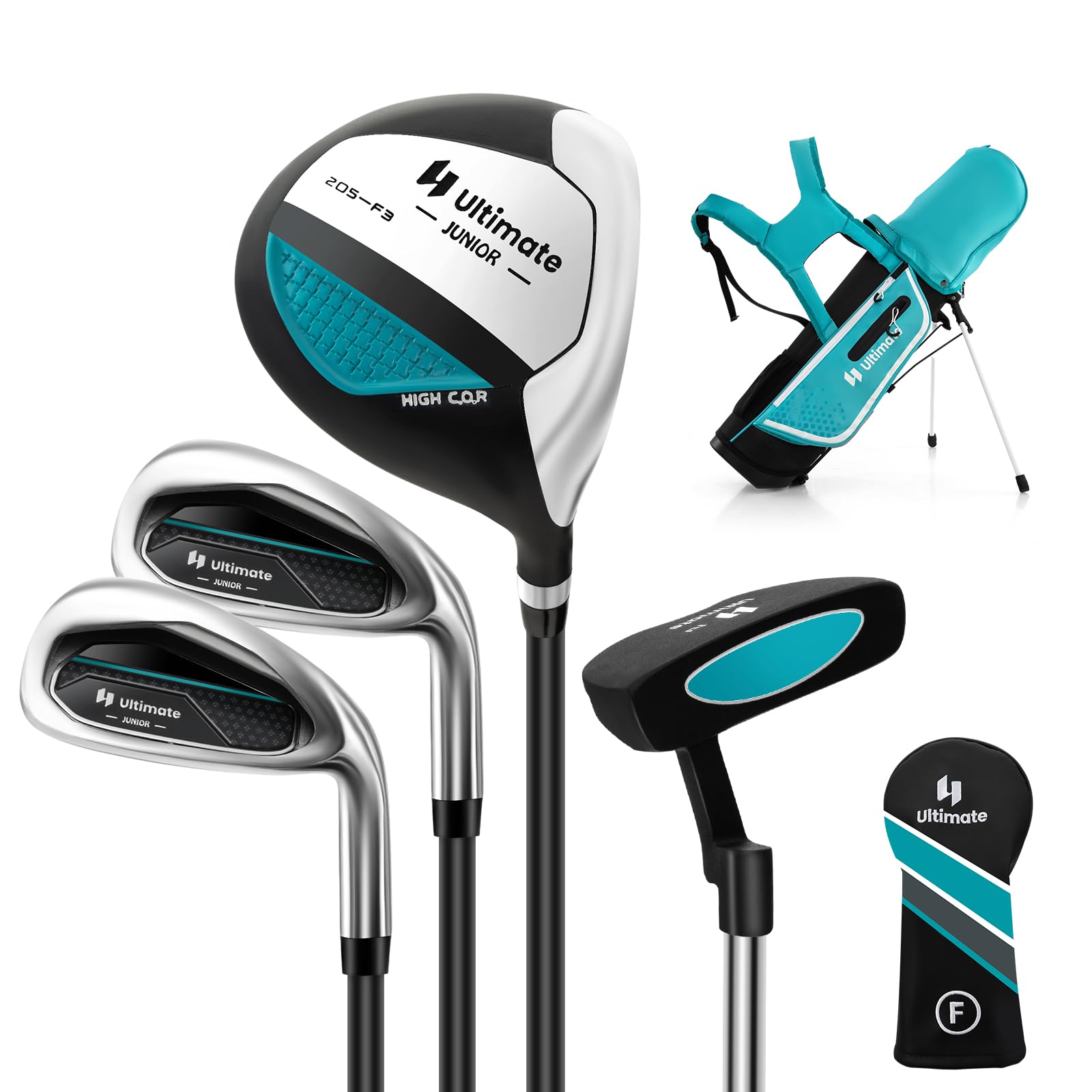 **Goplus Junior Complete Golf Club Set for Kids Ages 5-13 - Right Hand Golf Clubs with Stand Bag, Rain Hood & Practice Accessories - Perfect for Boys & Girls Learning Golf at Home or Driving Range**