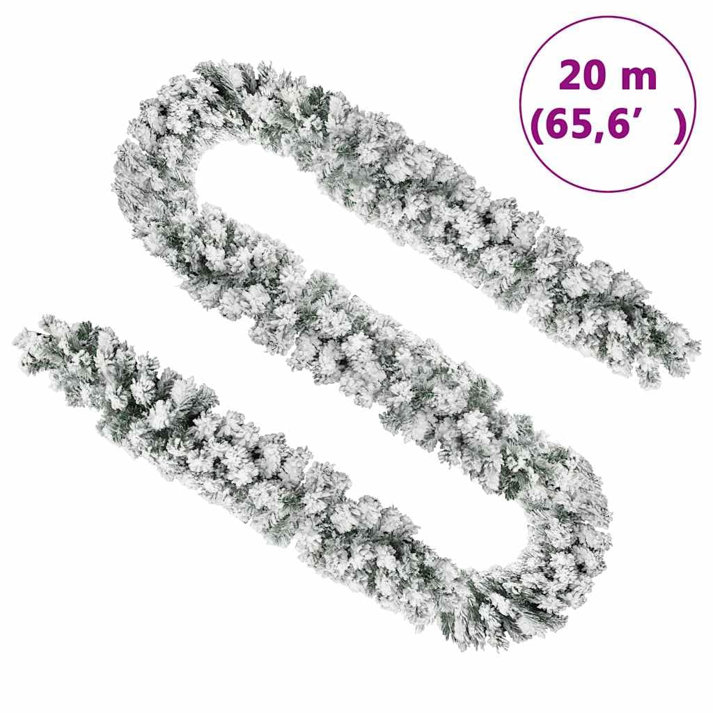 vidaXL 66 ft Green PVC Christmas Garland with Flocked White Snow - Artificial Holiday Decor for Indoor & Outdoor Use - Perfect for Fireplace, Staircase, and Christmas Tree Decoration
