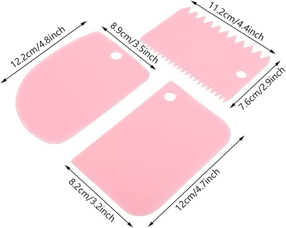 Lukzer 3-Piece Plastic Cake Scraper Set - Dough Bench Scraper, Cake Cutter & Smoother for Fondant, Icing, Pastry Decorating - Essential Baking Tools for Cake Decorating, Cookie Dough Cutting & Kitchen Prep