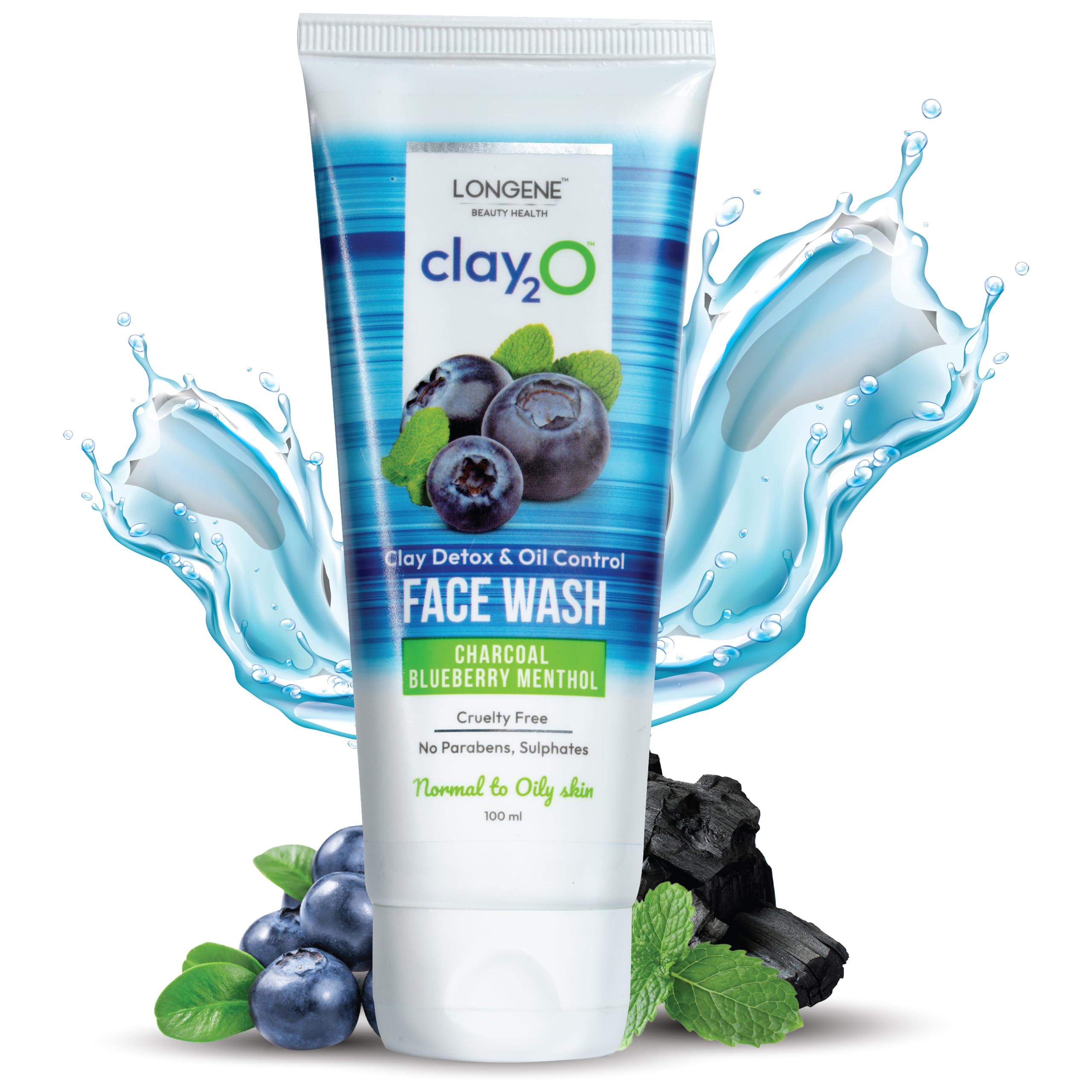 LONGENE Blueberry Charcoal Face Wash for Oily Skin - Brightening & Oil Control with 4% Niacinamide & 6 Active Ingredients | Vegan, Cruelty-Free 100ml | Perfect for Daily Deep Cleansing & Acne-Prone Skin Care Routine
