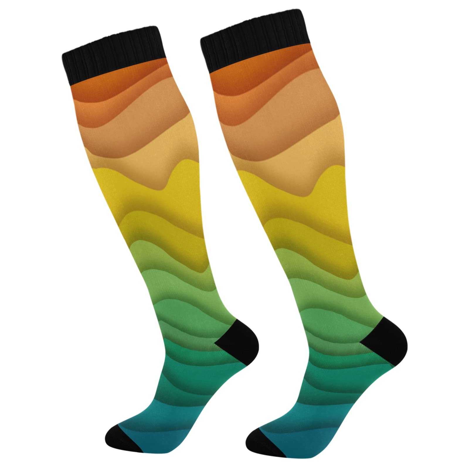 Best Compression Socks for Men & Women - Knee High Support Socks for Running, Hiking & Fitness - Breathable & Comfortable - Color Wave Design - Perfect for Workouts, Travel & Recovery