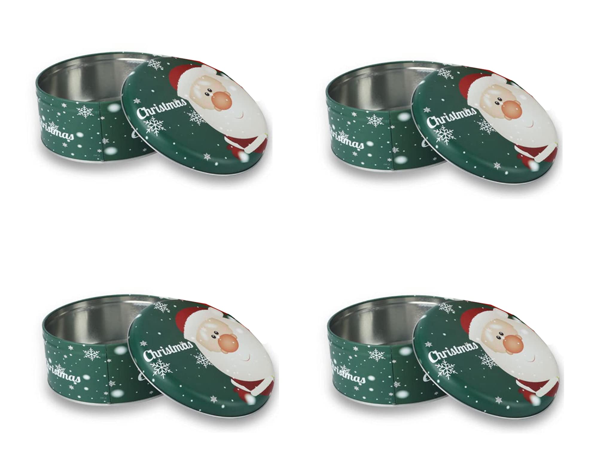 4 Pack Small Christmas Candy Jars with Lids - Round Empty Tin Containers for Holiday Treats, Biscuits, Chocolates & Party Favors | Perfect for Christmas Gifts, Cookie Exchanges & Festive Dessert Displays