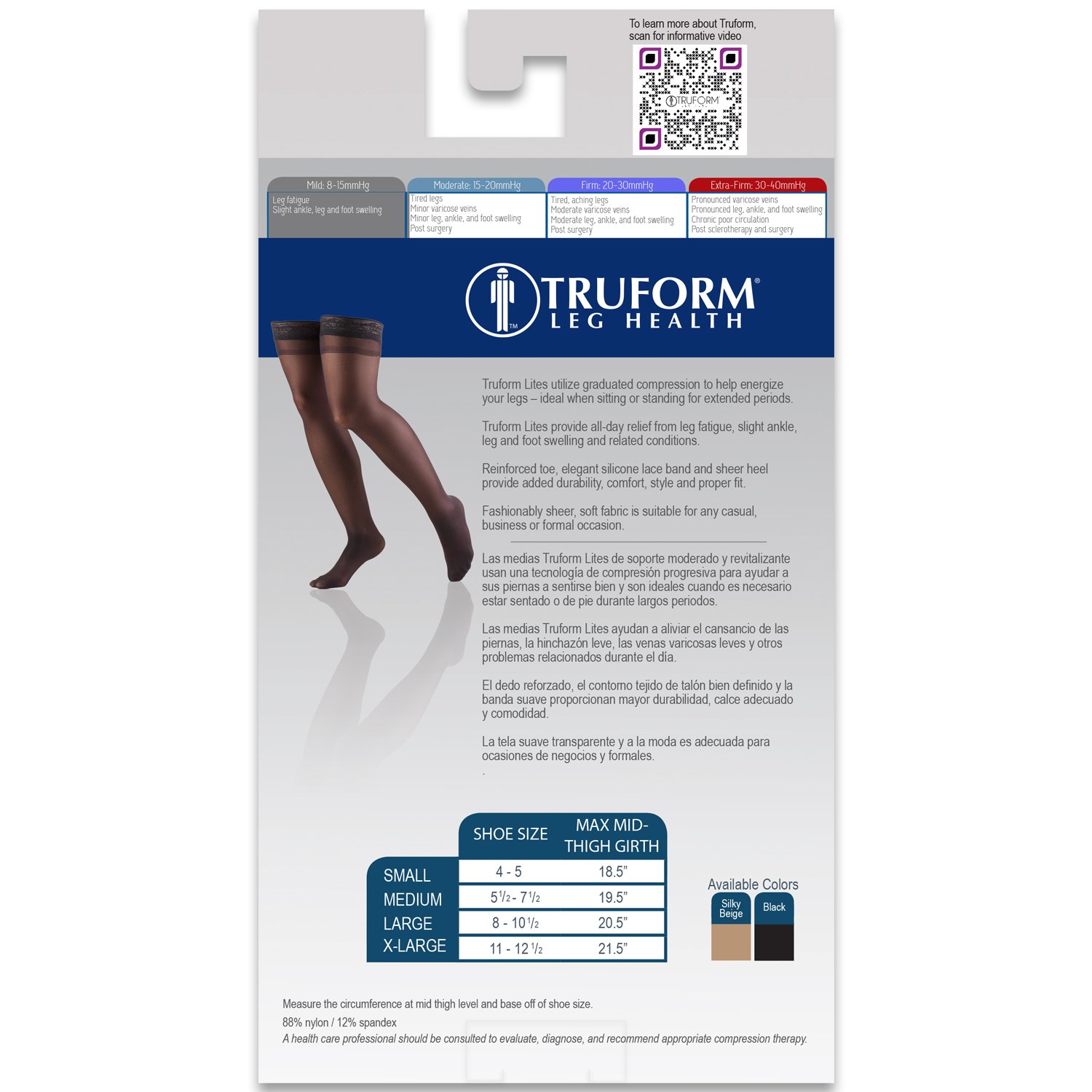 Truform Sheer Compression Stockings 8-15 mmHg - Women's Thigh High Support Stockings 20 Denier Beige Medium - Perfect for Travel, Work & Varicose Vein Relief