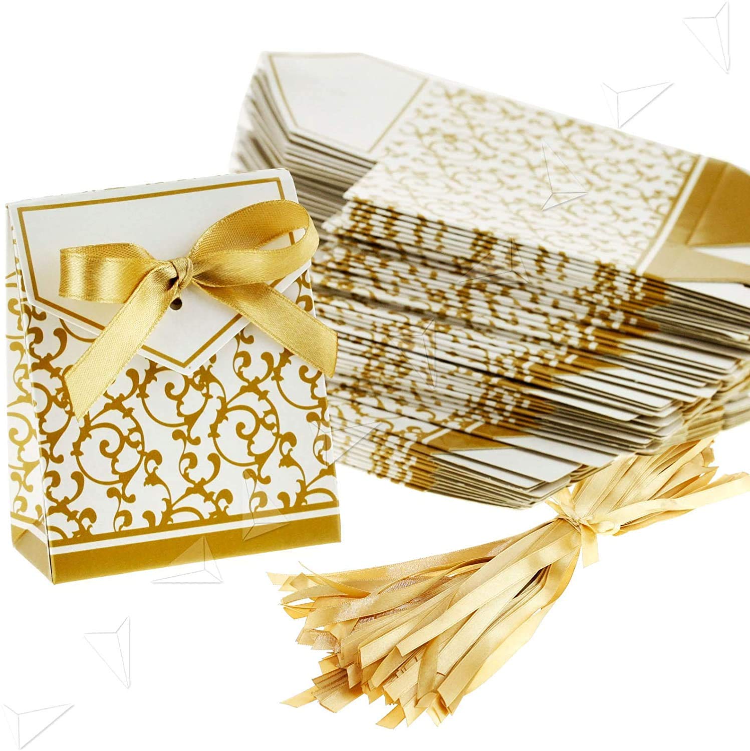 A&S Creavention® 50-Pack Gold Wedding Favor Ribbons - Elegant Candy Boxes & Gift Bags for Bridal Showers, Baby Showers & Party Decorations