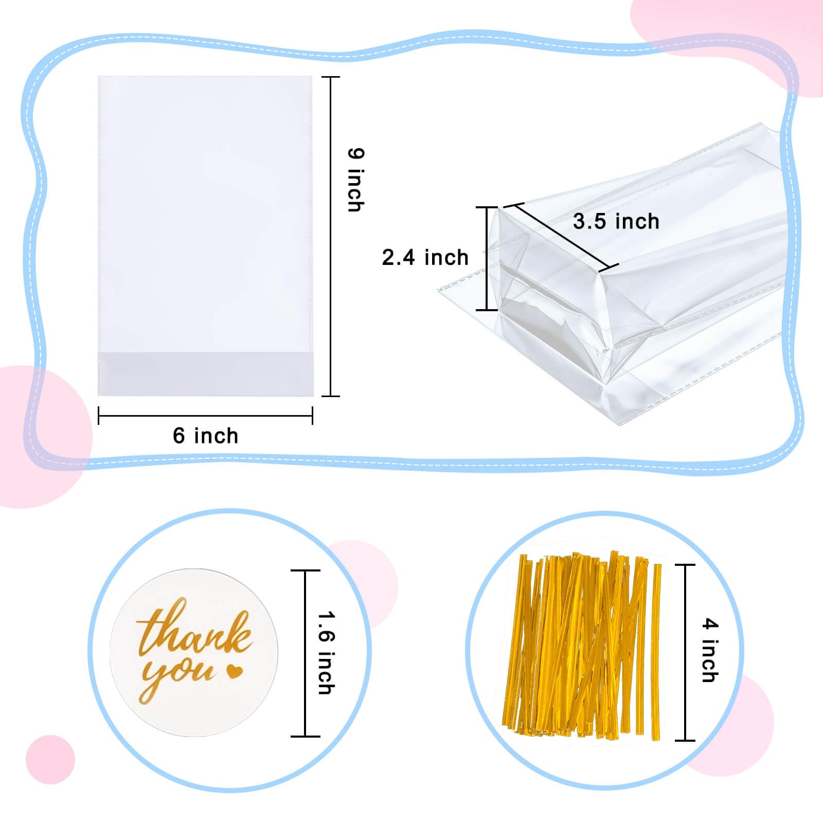Clear Cellophane Treat Bags with Ties, 6