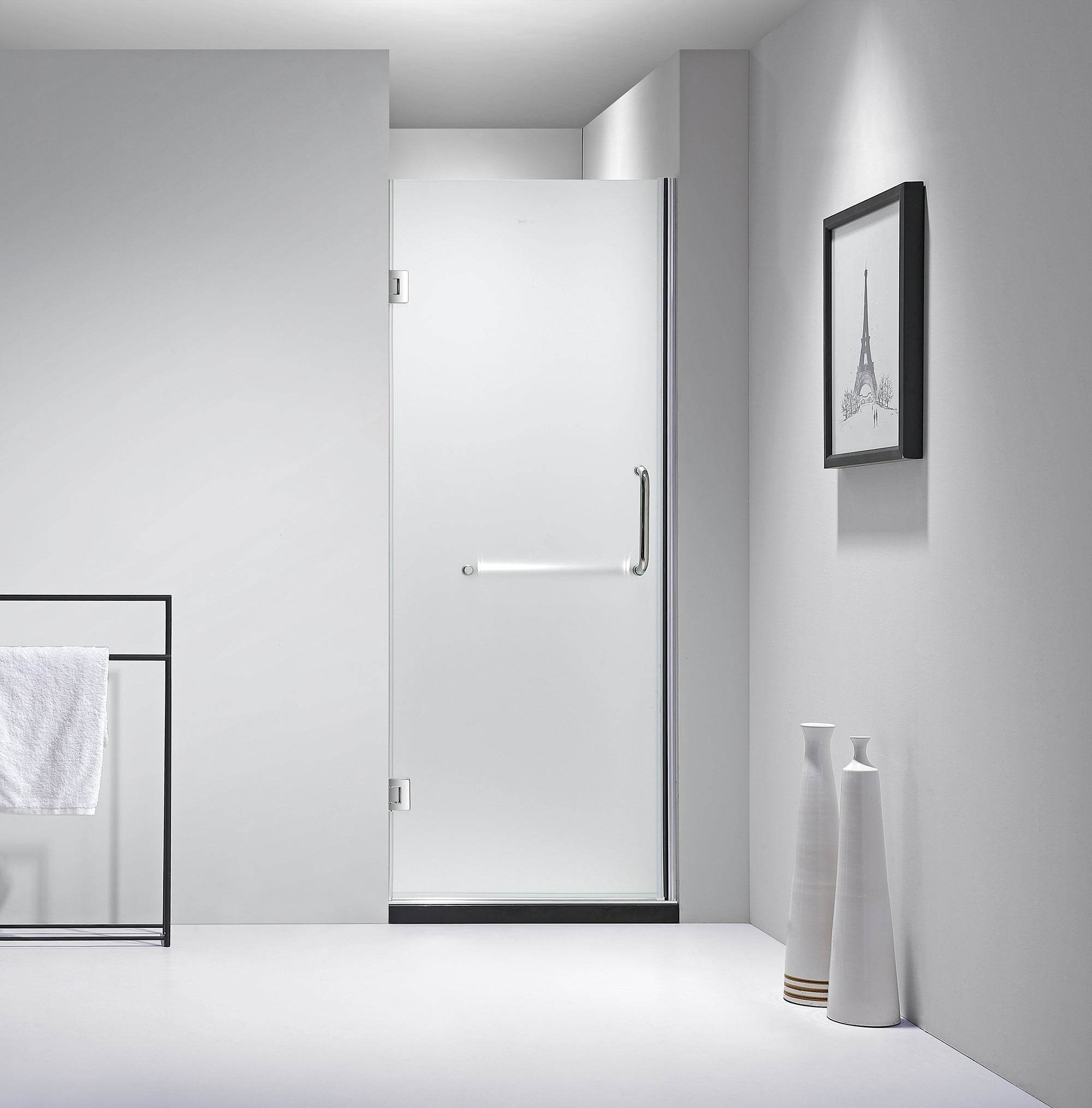 Dreamwerks 30W x 79H Frameless Hinged Shower Door - Clear & Frosted Glass Options - Perfect for Modern Bathroom Renovations and Spa-Like Showers