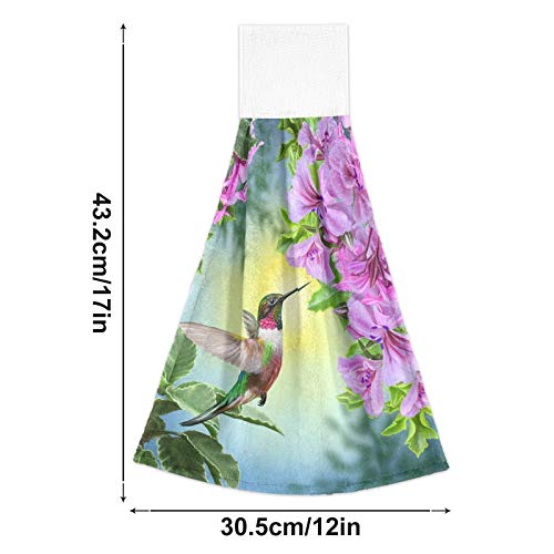 Hummingbird Hand Towels 2-Pack - Spring Floral Kitchen & Bathroom Towels, 12