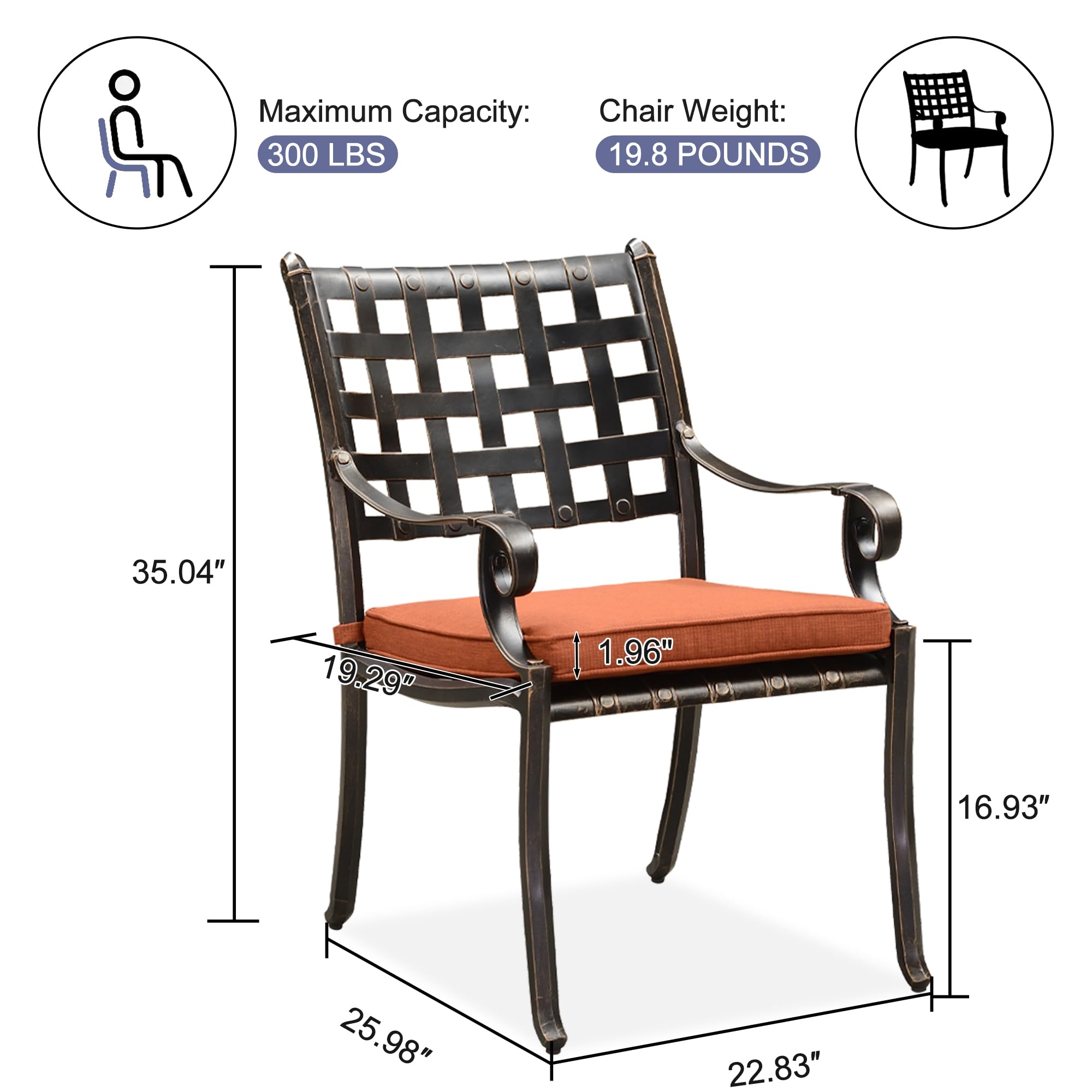 PURPLE LEAF Outdoor Dining Chair Set - 2 Cast Aluminum Patio Chairs with Cushions, Weather-Resistant Garden Furniture for Lawn, Yard & Backyard - Lattice Brick Red Design | Perfect for Outdoor Dining, Poolside Relaxation & Garden Parties