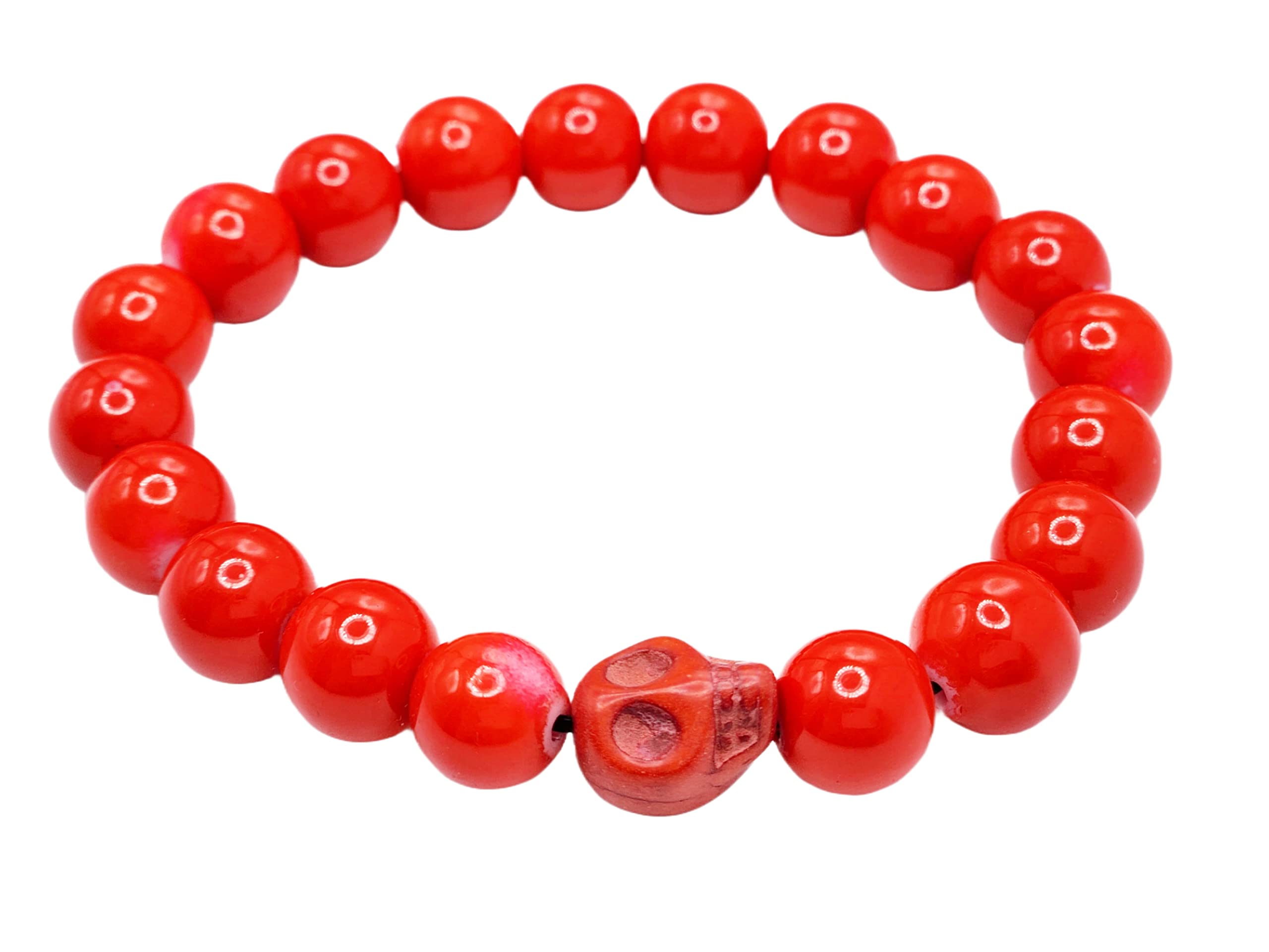 Gothic Red Skull Stretch Bracelet for Women - Adjustable Elastic Beaded Jewelry for Halloween, Cosplay & Punk Fashion Accessories