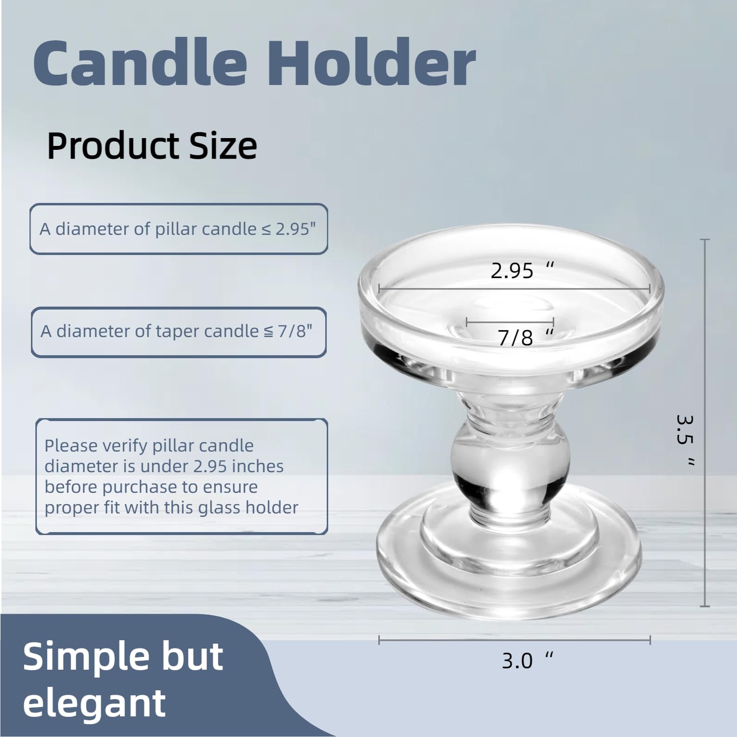 Elegant Glass Candle Holders Set of 3 - Perfect for 7/8 Inch Taper Candles & Pillar Candles - Wedding Unity Candle Set - Beautiful Table Centerpiece & Home Decor for Ceremonies, Dining, and Romantic Ambiance