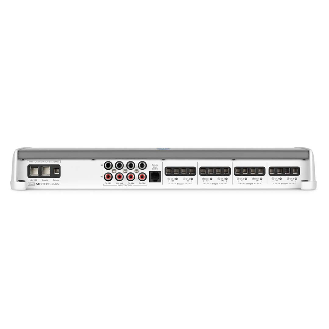 JL Audio M800/8 24V 8-Channel Marine Amplifier - 800W Class D Full Range Power for Boats & Watercraft - Perfect for Marine Audio Systems, Yachts, and Offshore Adventures