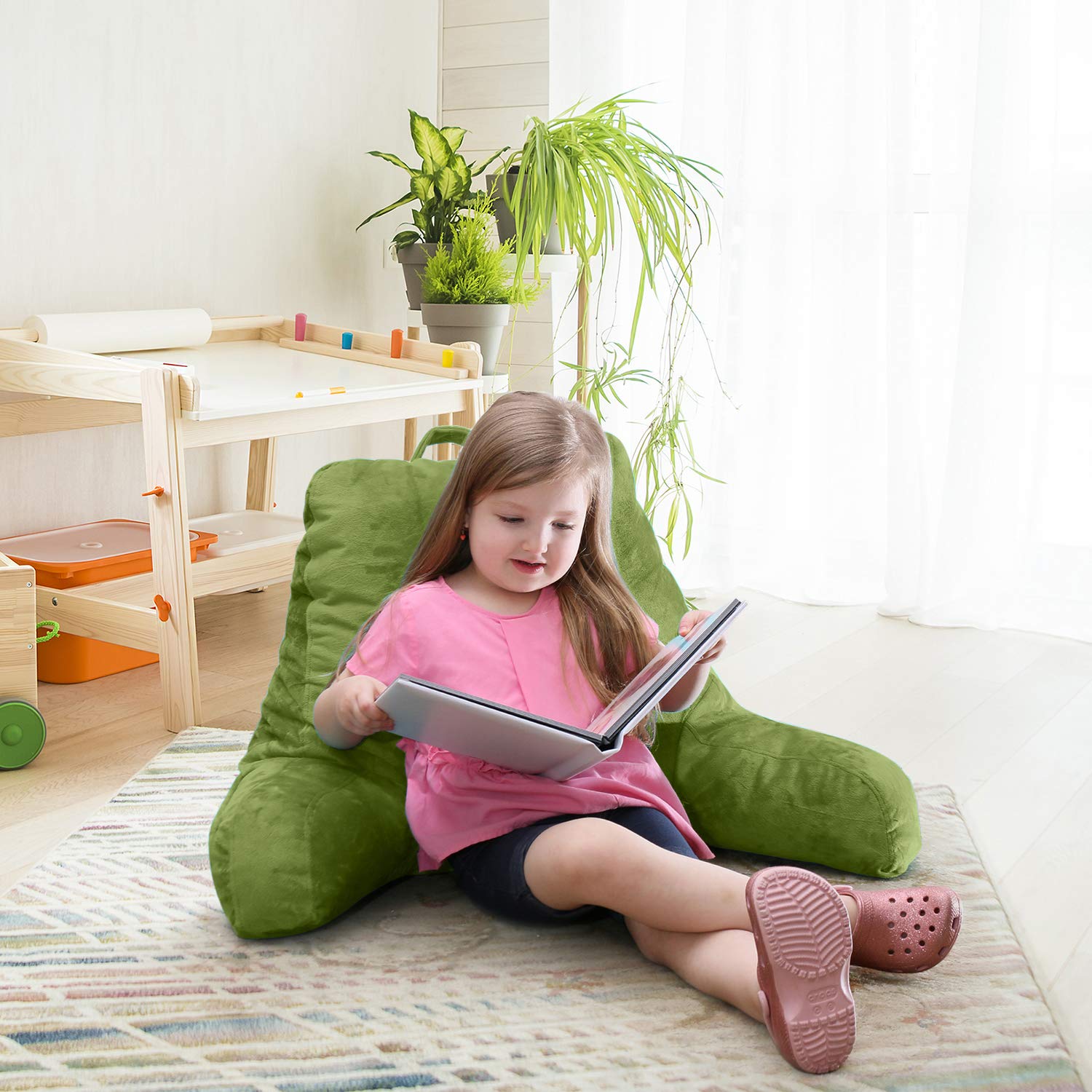 Nestl Reading Pillow with Memory Foam - Standard Bed Pillow for Back Support, Sitting in Bed & Chair - Green Backrest Pillow with Pockets - Perfect for Reading, Watching TV & Relaxing in Bed or Sofa
