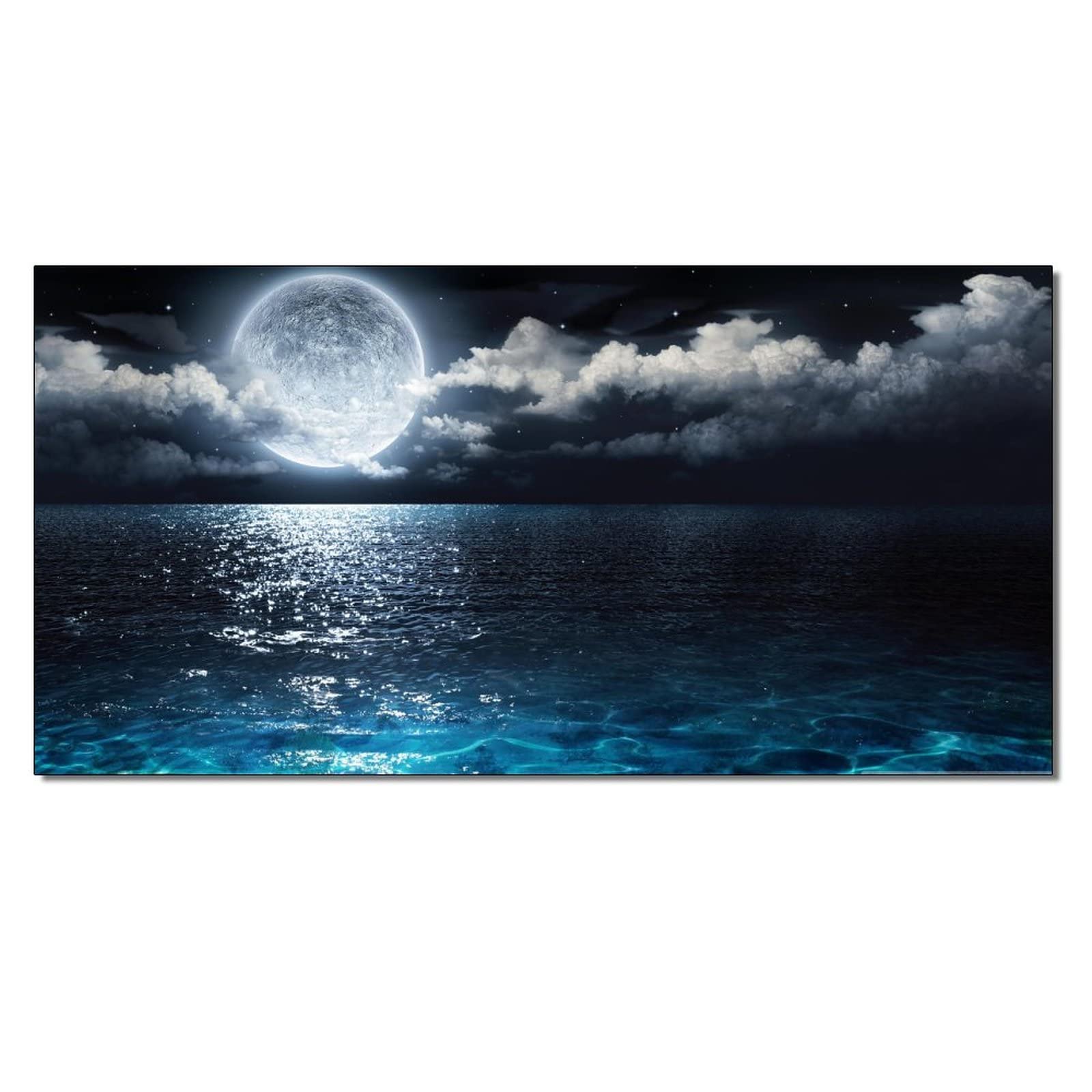 Modern Moon Sea Ocean Landscape Canvas Wall Art - 16x32 Inch (40x80cm) Home Decor for Living Room, Bedroom, Office & Kitchen - Perfect for Coastal, Boho or Minimalist Interior Design Styles