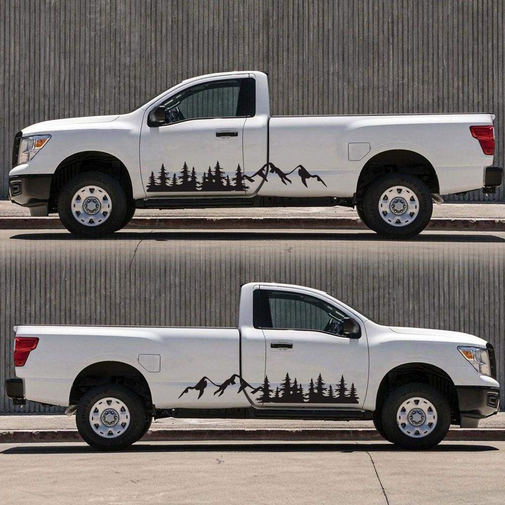 2-Pack Black Mountain Tree Forest Vinyl Car Decals - Waterproof Stickers for RV, Truck, Camper & Trailer Windows - Perfect for Outdoor Enthusiasts & Road Trips