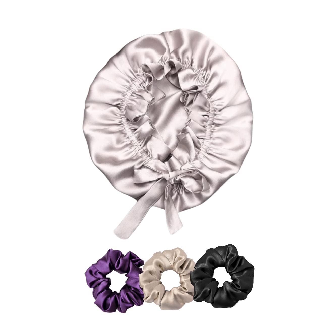 Atrube Silk Hair Bonnet for Sleeping - Adjustable Satin Hair Cap with 3 Scrunchies for Curly Hair | Soft & Breathable for Night Protection | Pack of 1 (Multicolor) | Perfect for Travel, Home & Salon Use