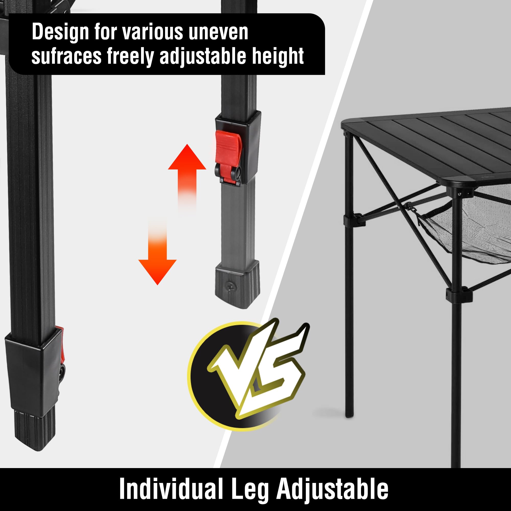 VILLEY Folding Camping Square Table with Carry Bag - Lightweight Aluminum Adjustable Outdoor Picnic Table for Camping, Backyard, BBQ, Hiking & Travel - Perfect for Picnics, Tailgating & Beach Trips