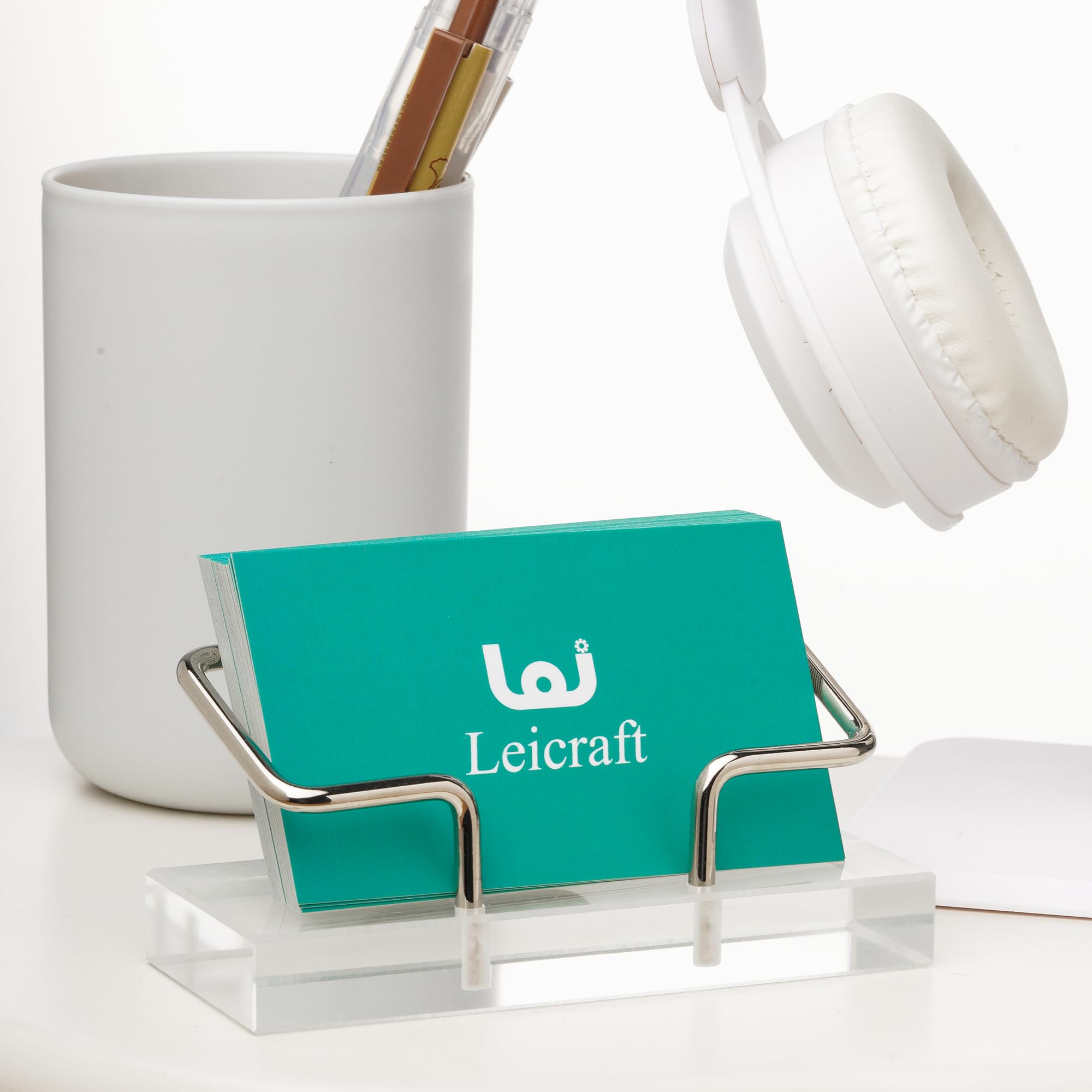 Premium Acrylic Business Card Holder for Desk - Sleek Silver Card Organizer for Office Professionals | Perfect for Networking, Meetings & Executive Desks