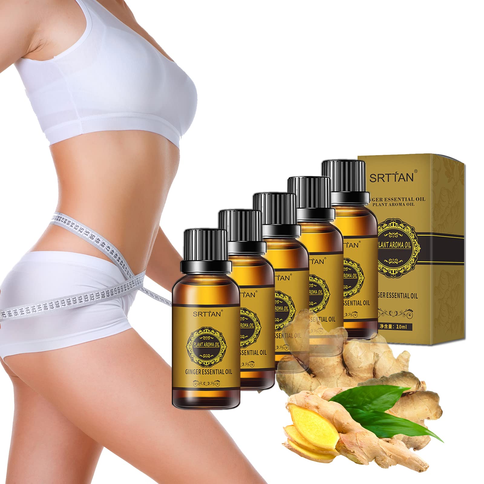 Belly Drainage Ginger Oil for Stomach Relaxation - 5 Pack Massage Oil for Detox, Digestion & Bloating Relief - Perfect for Postpartum, Weight Loss & Spa Treatments