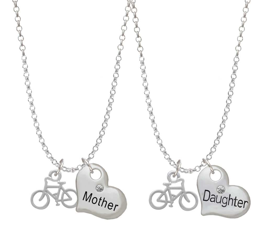 Delicate Silvertone Bicycle Heart Necklace Set for Mother & Daughter - 19