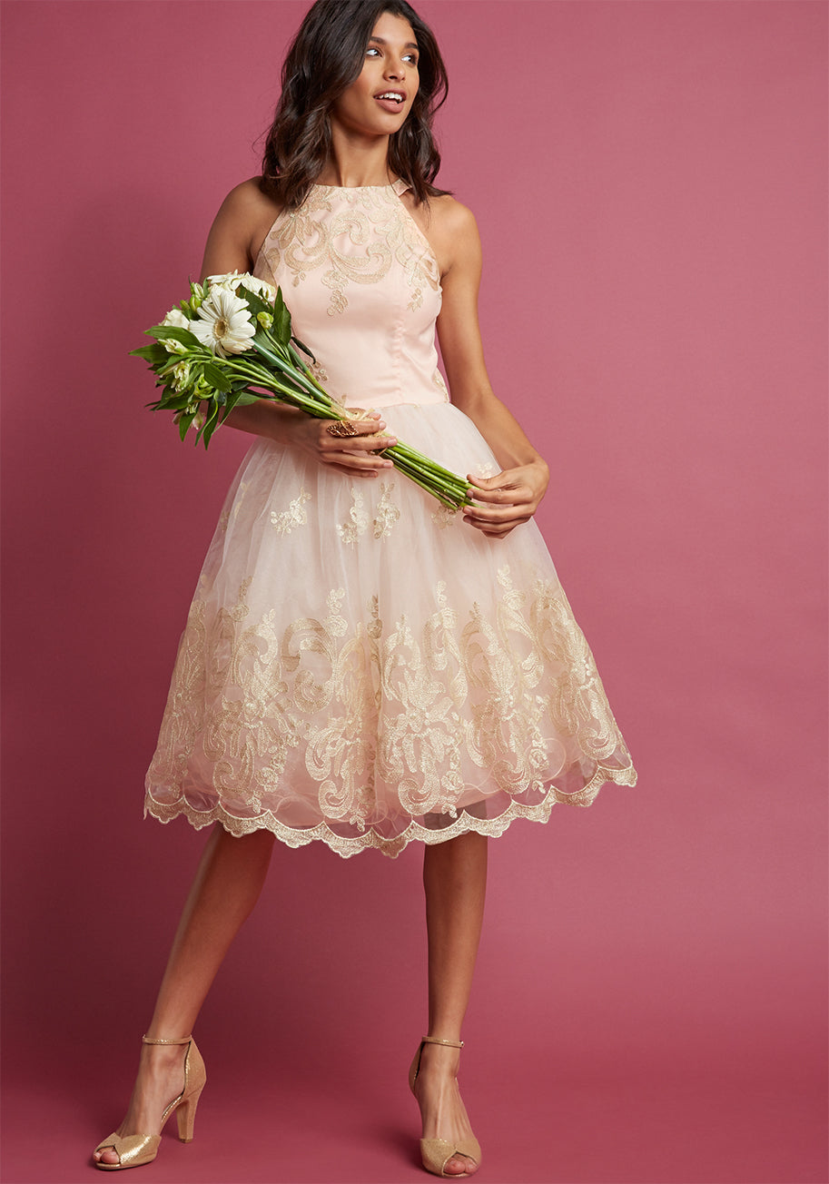 Chi Chi London Eloquent Admirer Lace Dress - Elegant Floral Embroidered Midi Dress for Women | Perfect for Weddings, Parties & Special Occasions