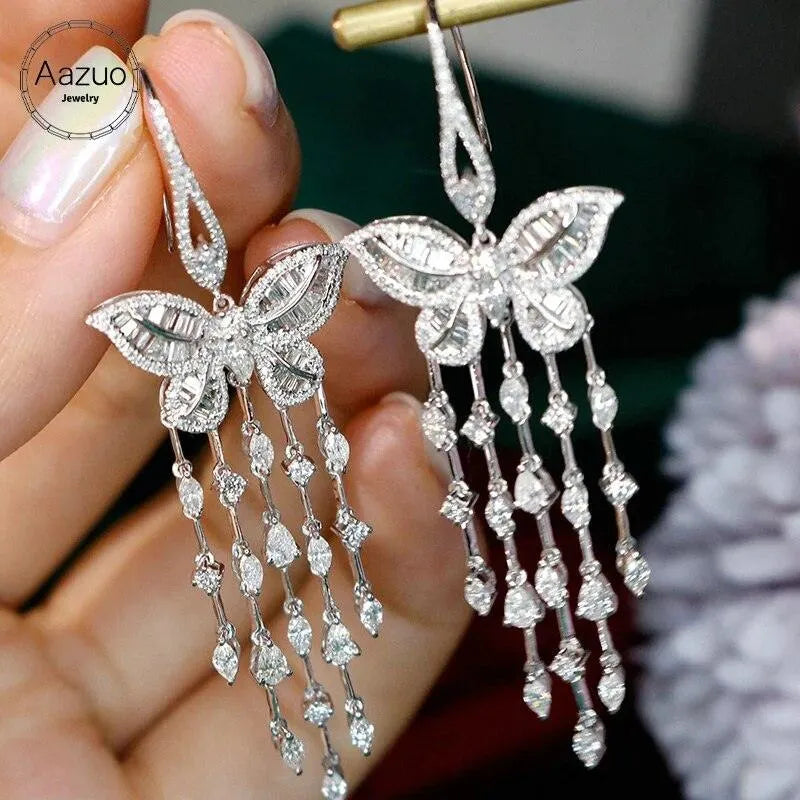 18K White Gold 3.0ct Diamond Butterfly Drop Earrings for Women | Elegant Wedding & Party Jewelry Gift | Perfect for Anniversary, Prom & Special Occasions