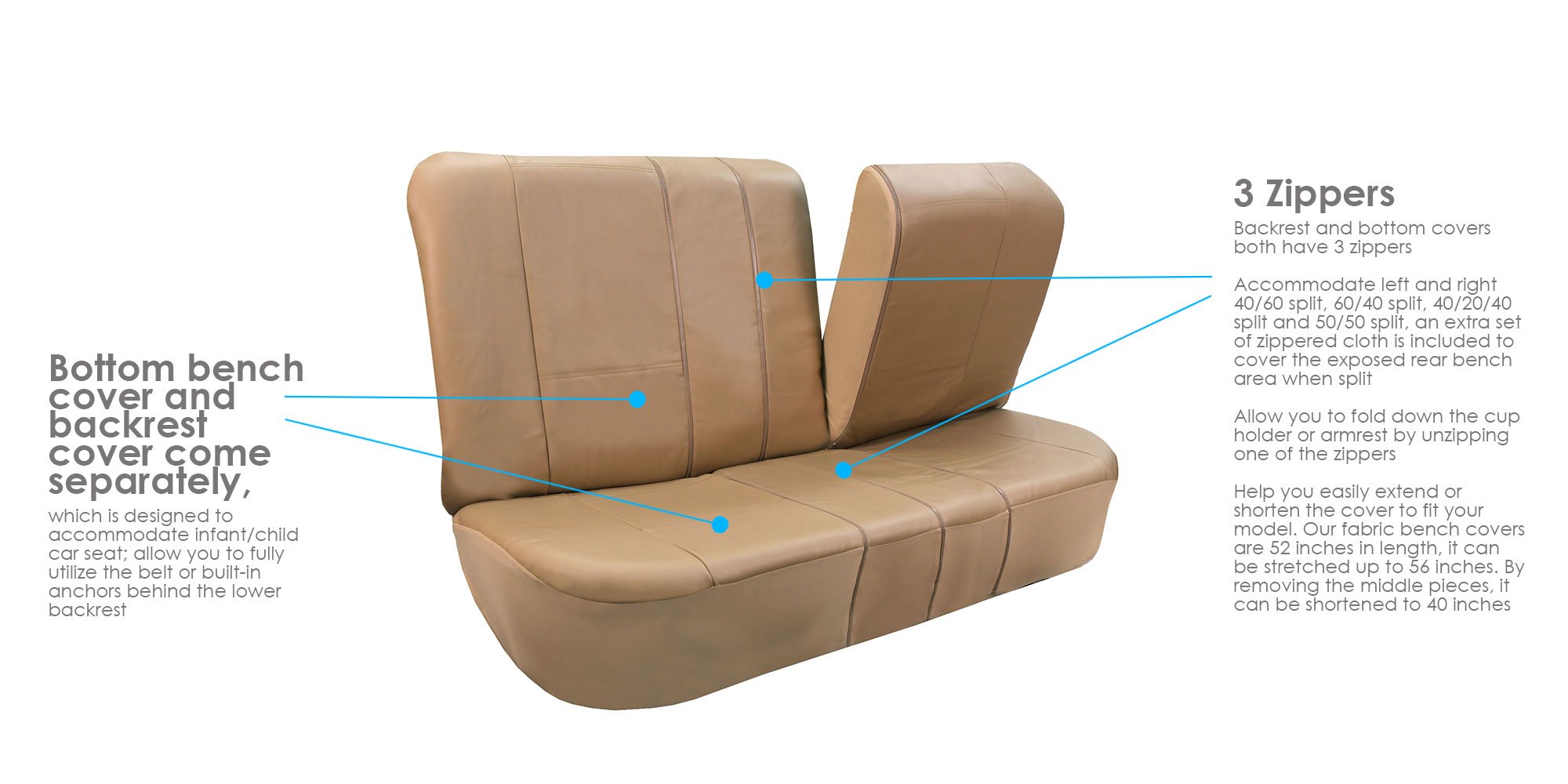 Premium FH Group PU Leather Car Seat Covers Full Set - Universal Fit for Trucks, SUVs & Vans (Front & Rear Split Bench, Tan) | Easy Installation with Free Gift | Perfect for Road Trips, Daily Commute & Family Protection