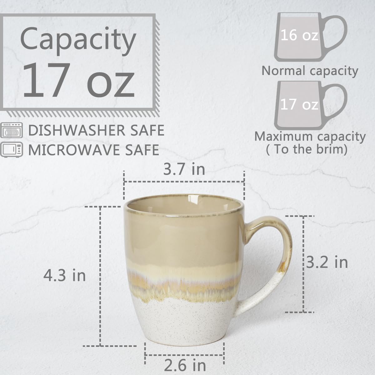 Bosmarlin 17 Oz Ceramic Coffee Mug Set of 4 - Large Handle, Microwave & Dishwasher Safe, Unique Reactive Glaze - Perfect for Home, Office, or Gift Giving